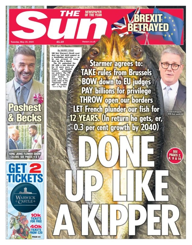 The Sun also headlines on backlash against the agreement, focusing on fishing rights
