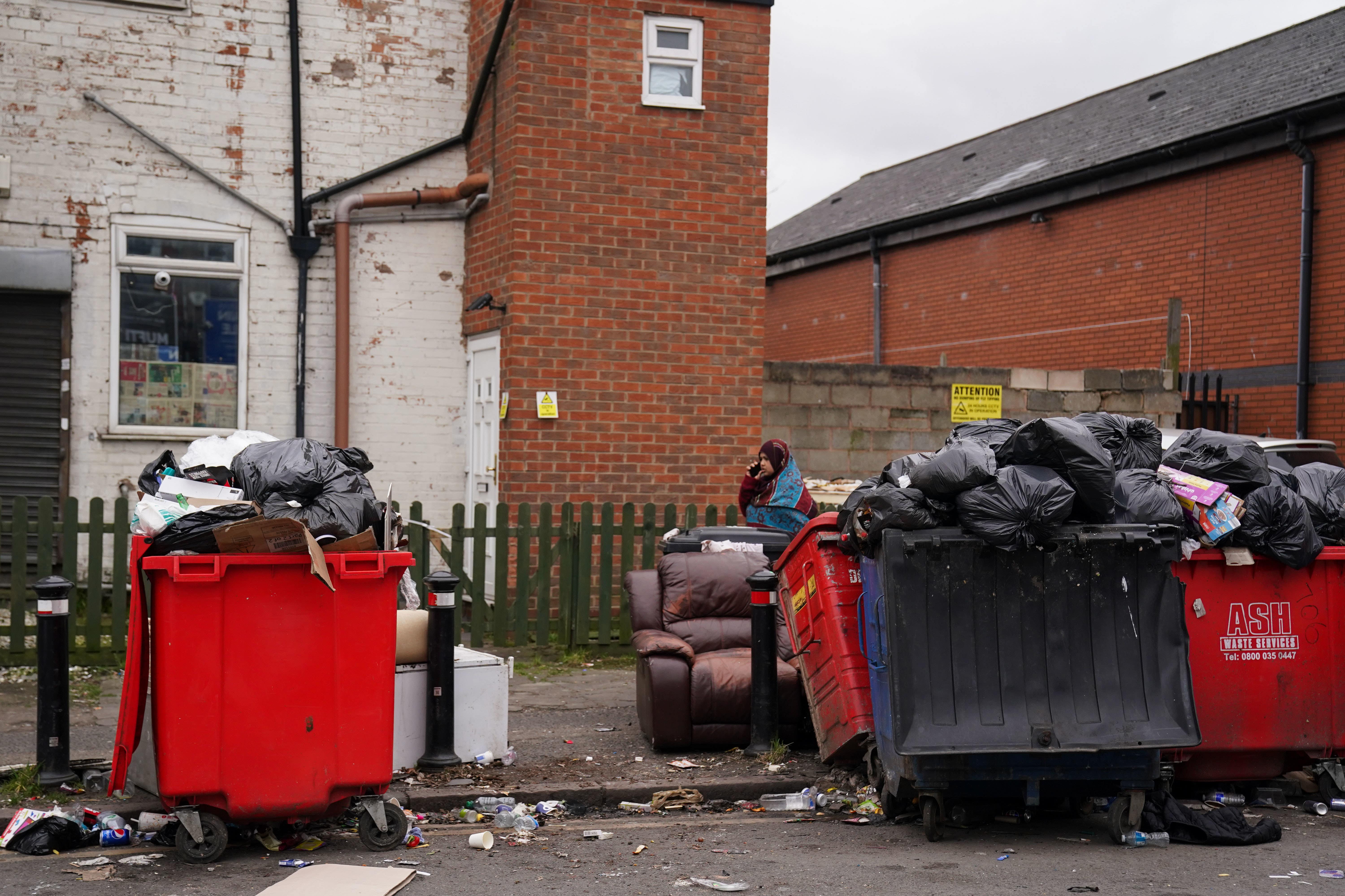 Uncollected refuse bags in the Sparkhill area of Birmingham (Jacob King/PA)
