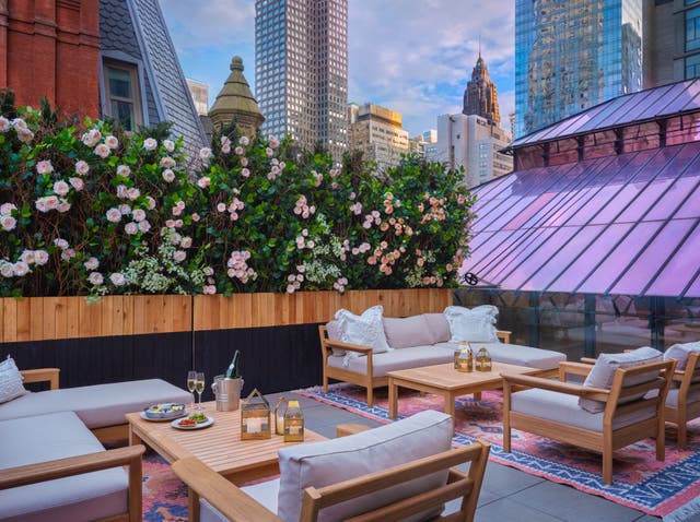 <p>The Beekman’s penthouse terrace is the ultimate spot to finish off your day in New York City as the sun goes down </p>