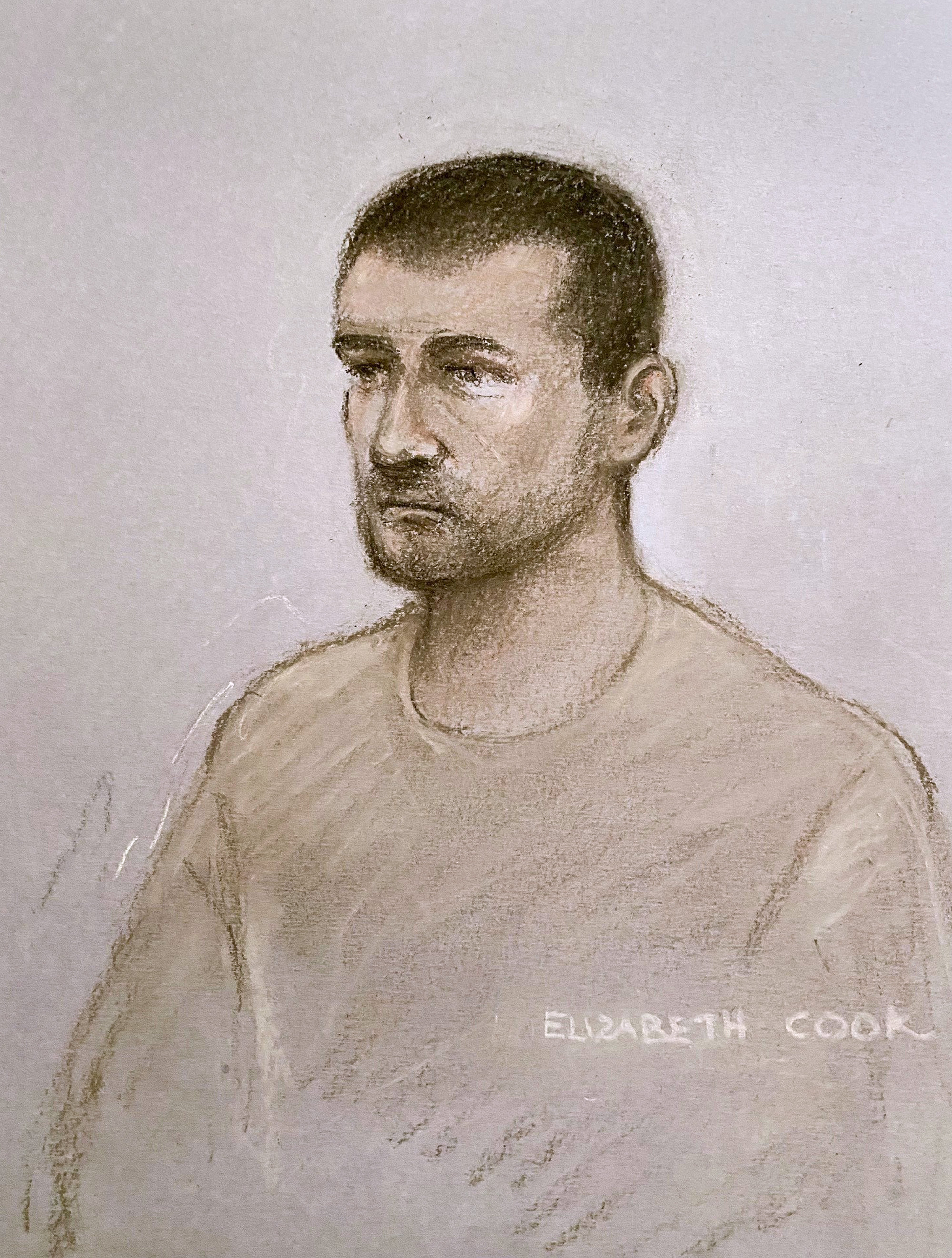 Ukrainian national Petro Pochynok, 34, appearing at Westminster Magistrates' Court, London, where he is charged with conspiracy to commit arson with intent to endanger life
