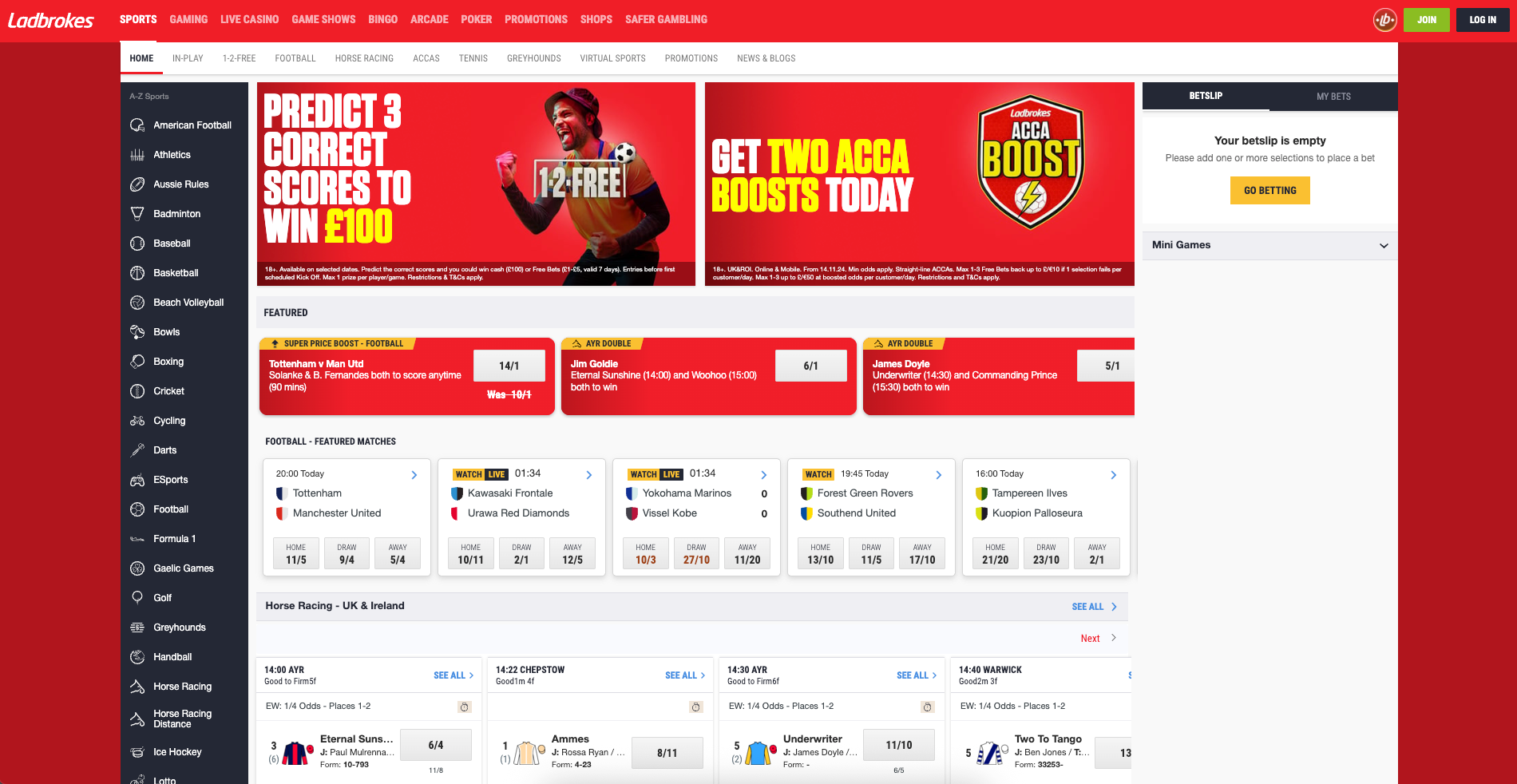 Ladbrokes have a vast sportsbook to use free bets