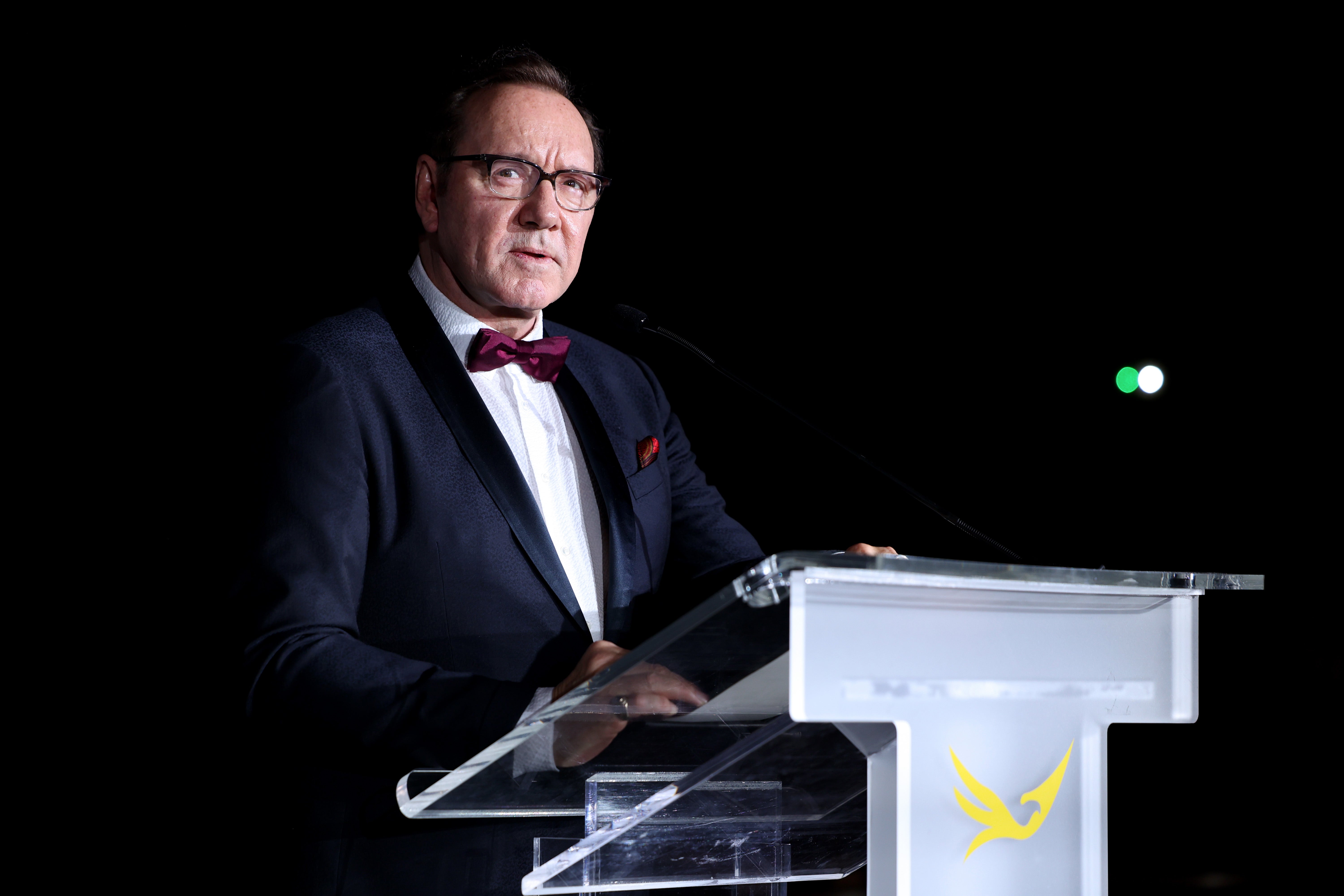 Kevin Spacey speaks on stage during the Better World Fund Gala at Cannes film festival