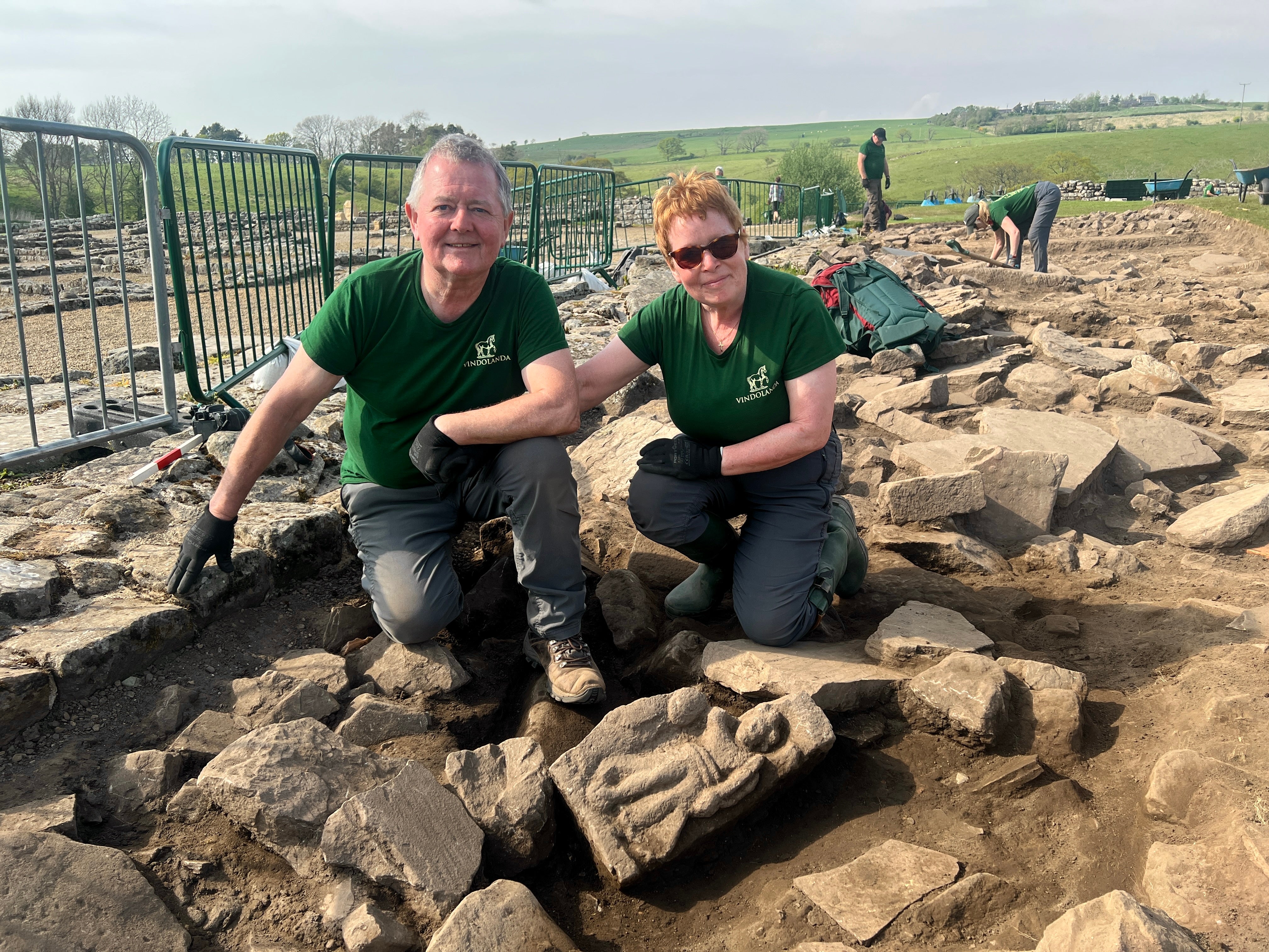Volunteers Jim and Dilys Quinlan with Victory stone