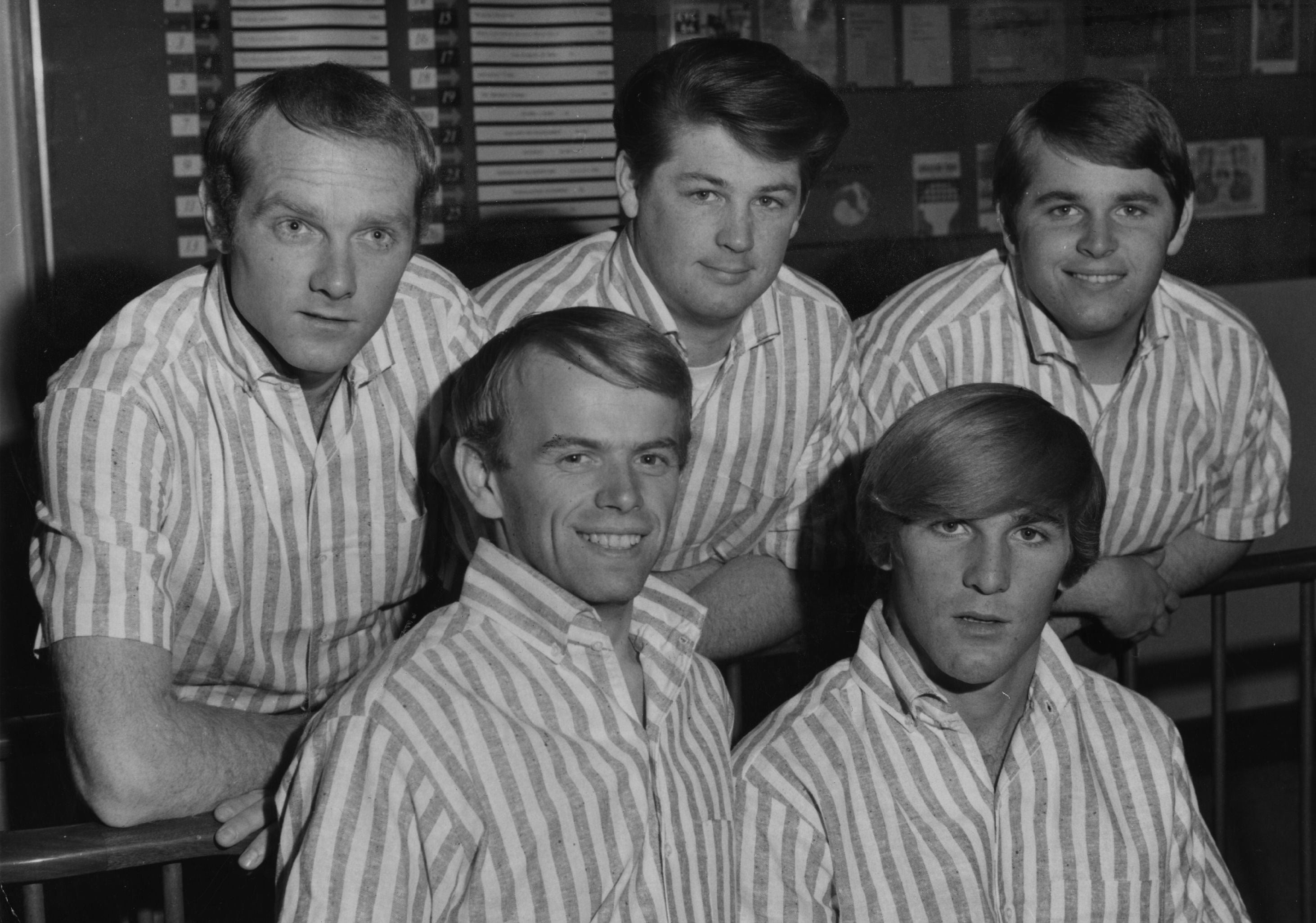 The Beach Boys in their iconic striped shirts, 1964