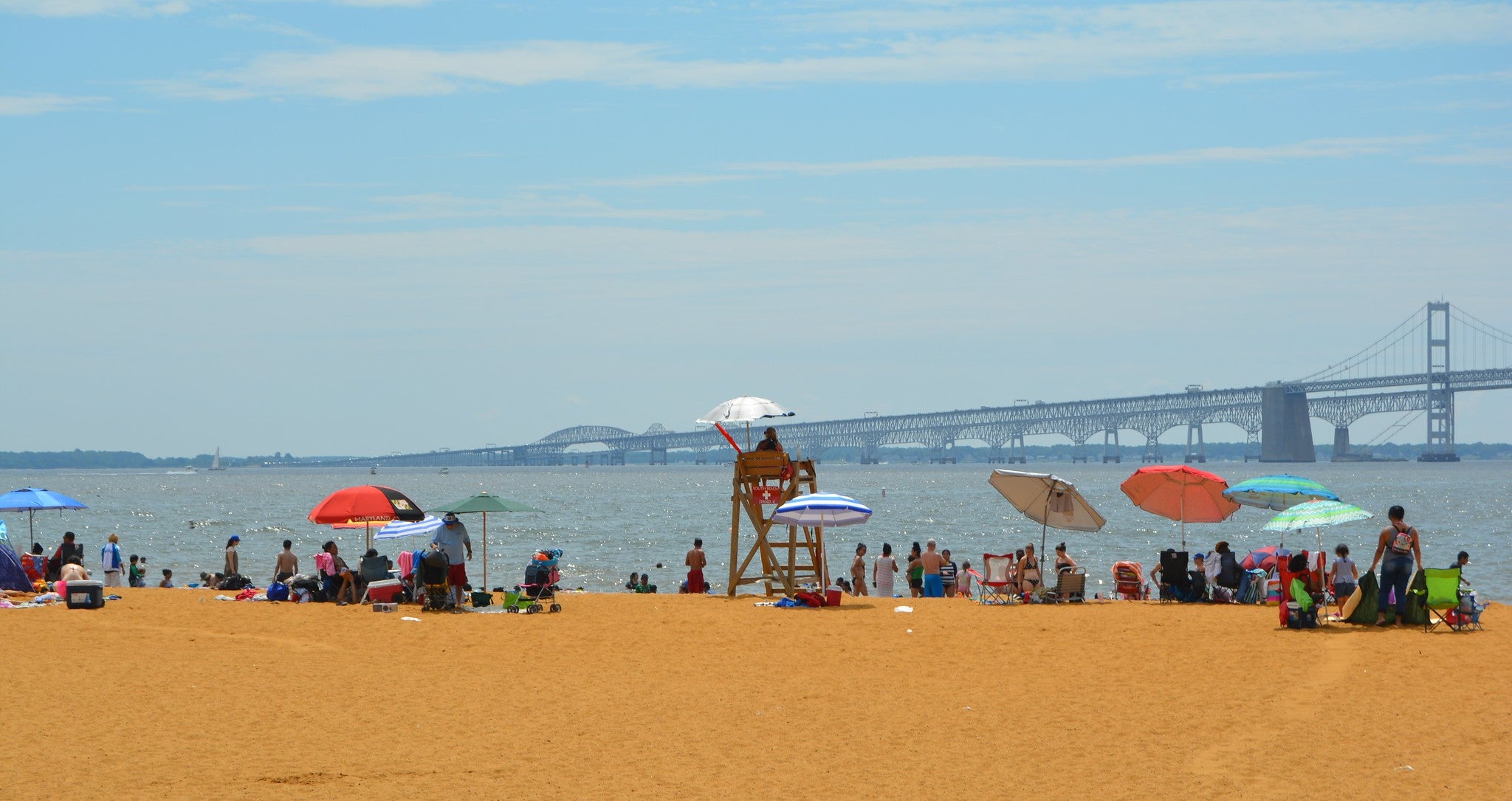 Sandy Point's popularity is partly down to the one-mile-long strip of sand there that offers views of Chesapeake Bay Bridge (above)