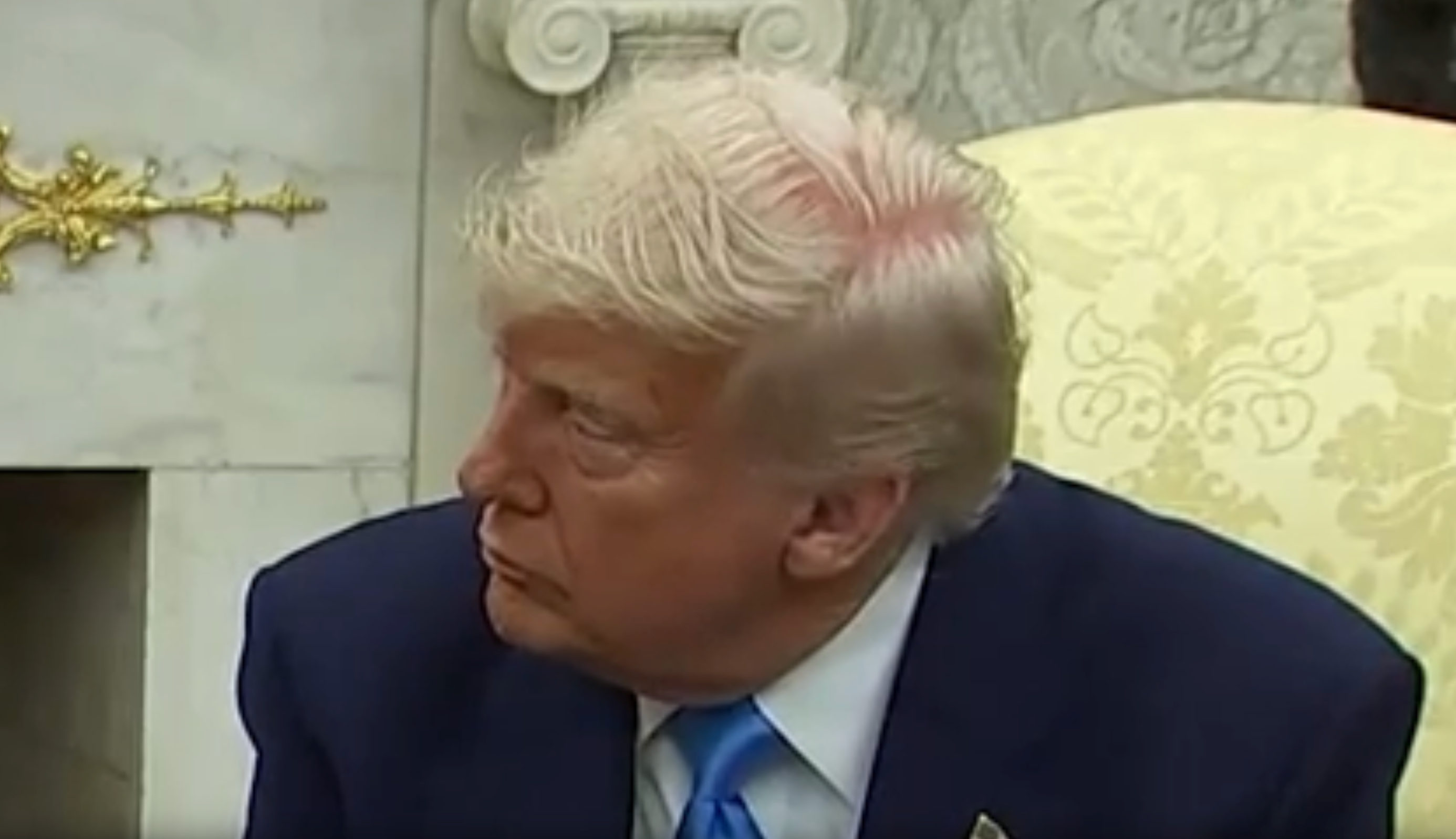 Social media had jokes after President Trump appeared to have a bald spot during a serious meeting in the Oval Office on Wednesday.