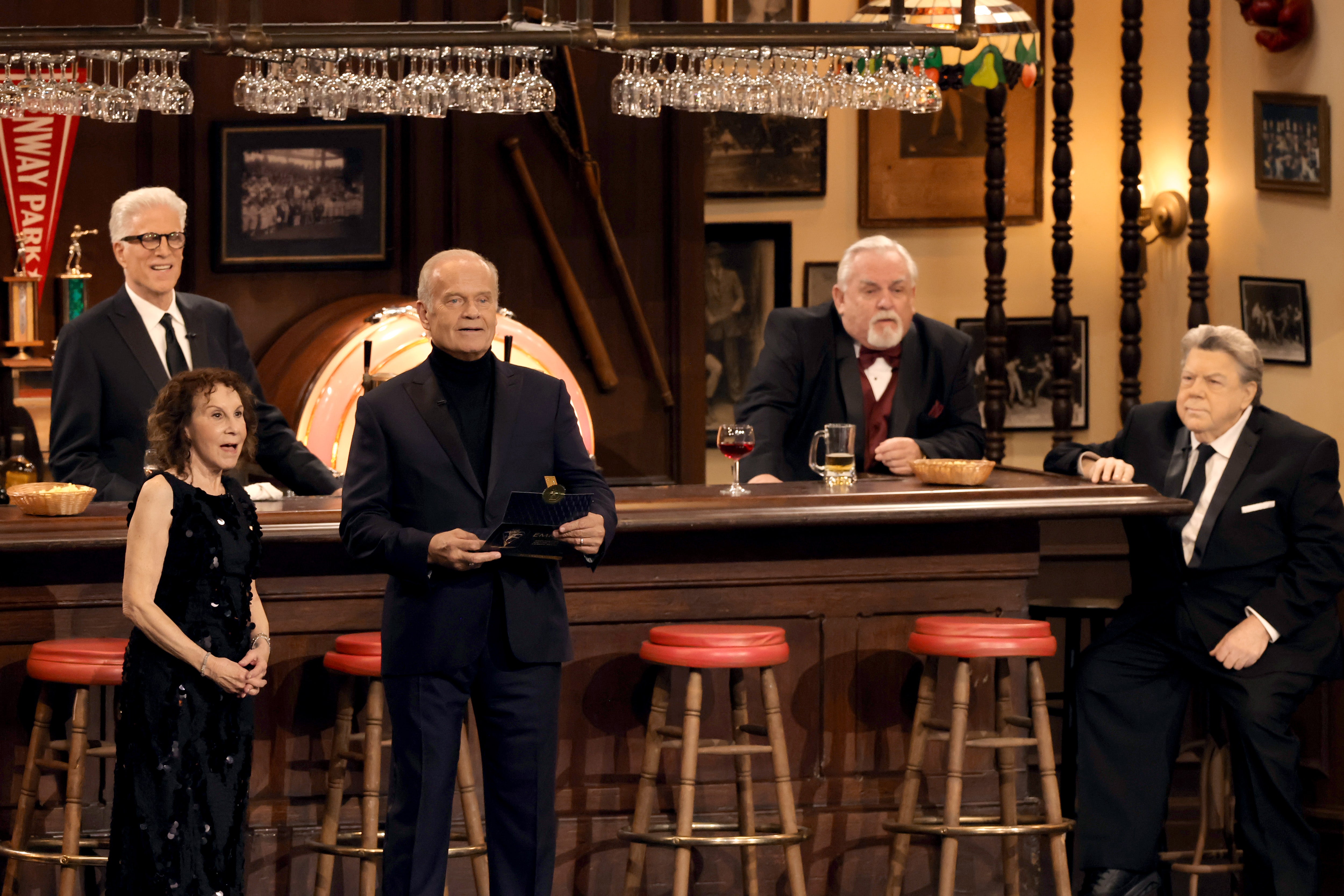 Ted Danson, Rhea Perlman, Kelsey Grammer, John Ratzenberger and George Wendt at the Emmy awards in 2024