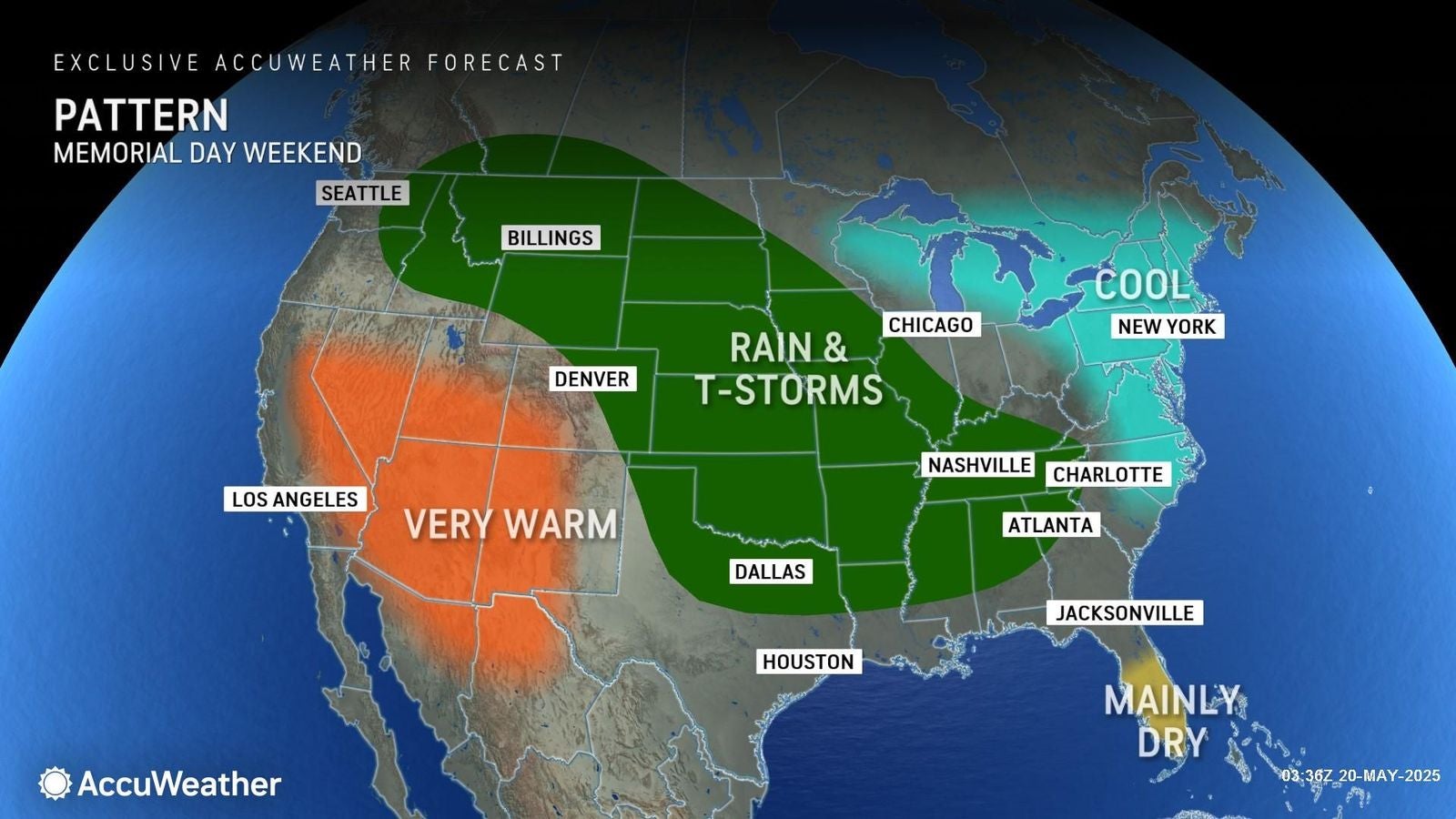 Rain could soak large swathes of the U.S. this Memorial Day weekend.