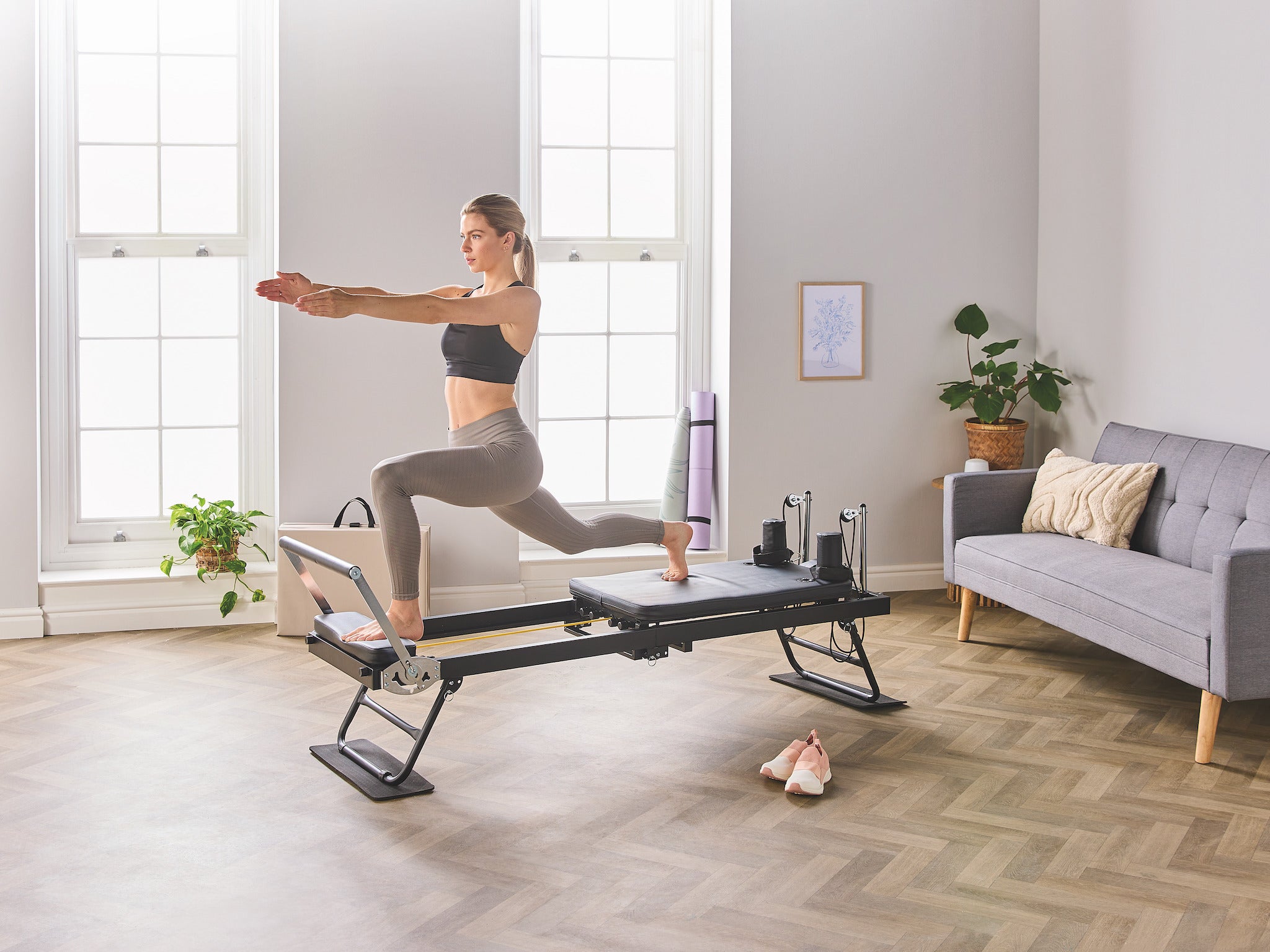 Aldi's reformer Pilates machine folds away making it easy to store