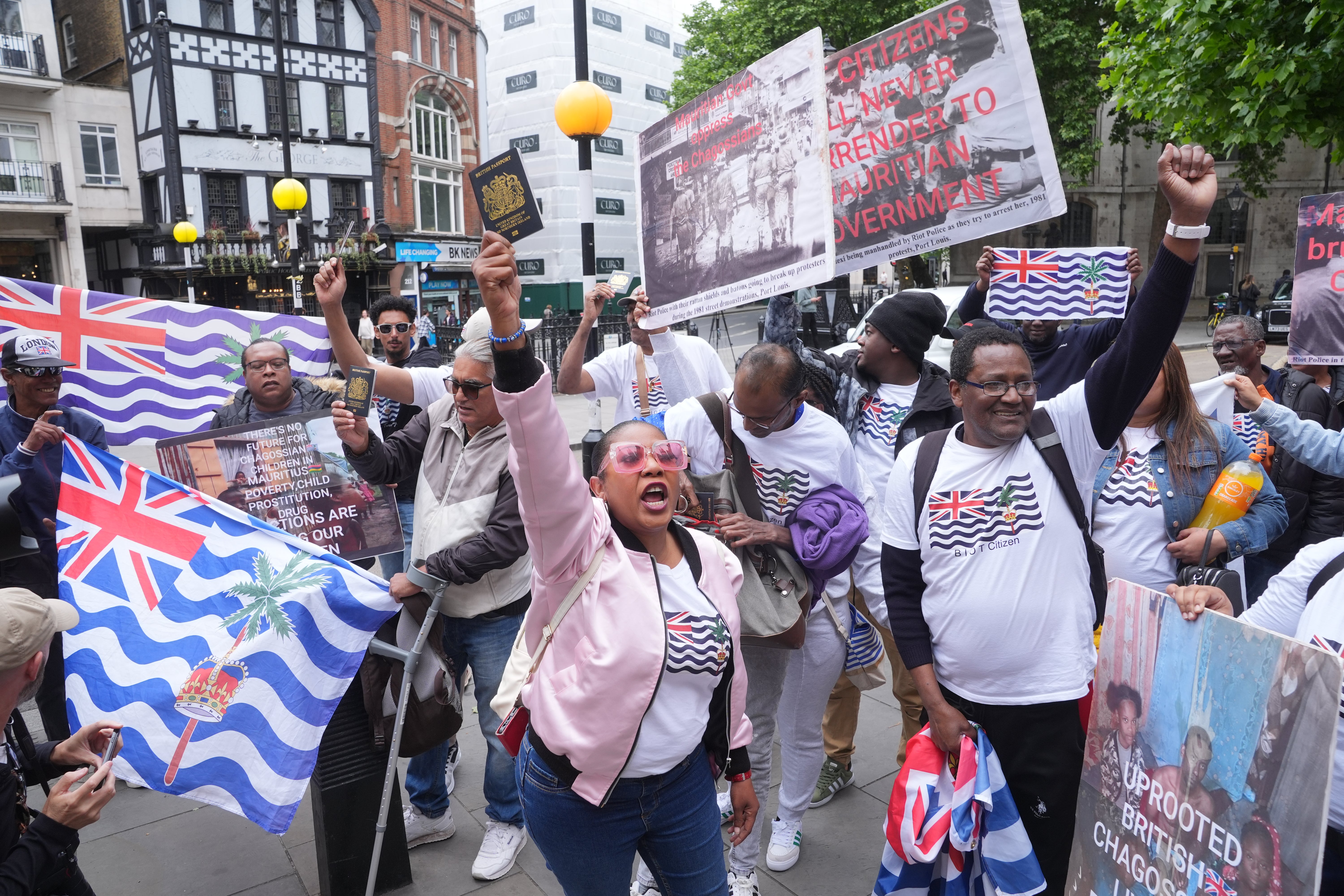 Chagossians protest over the islands on Thursday