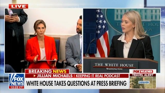 Fitness trainer and podcast host Jillian Michaels asks the first question at Thursday's White House press briefing as a "new media" member.