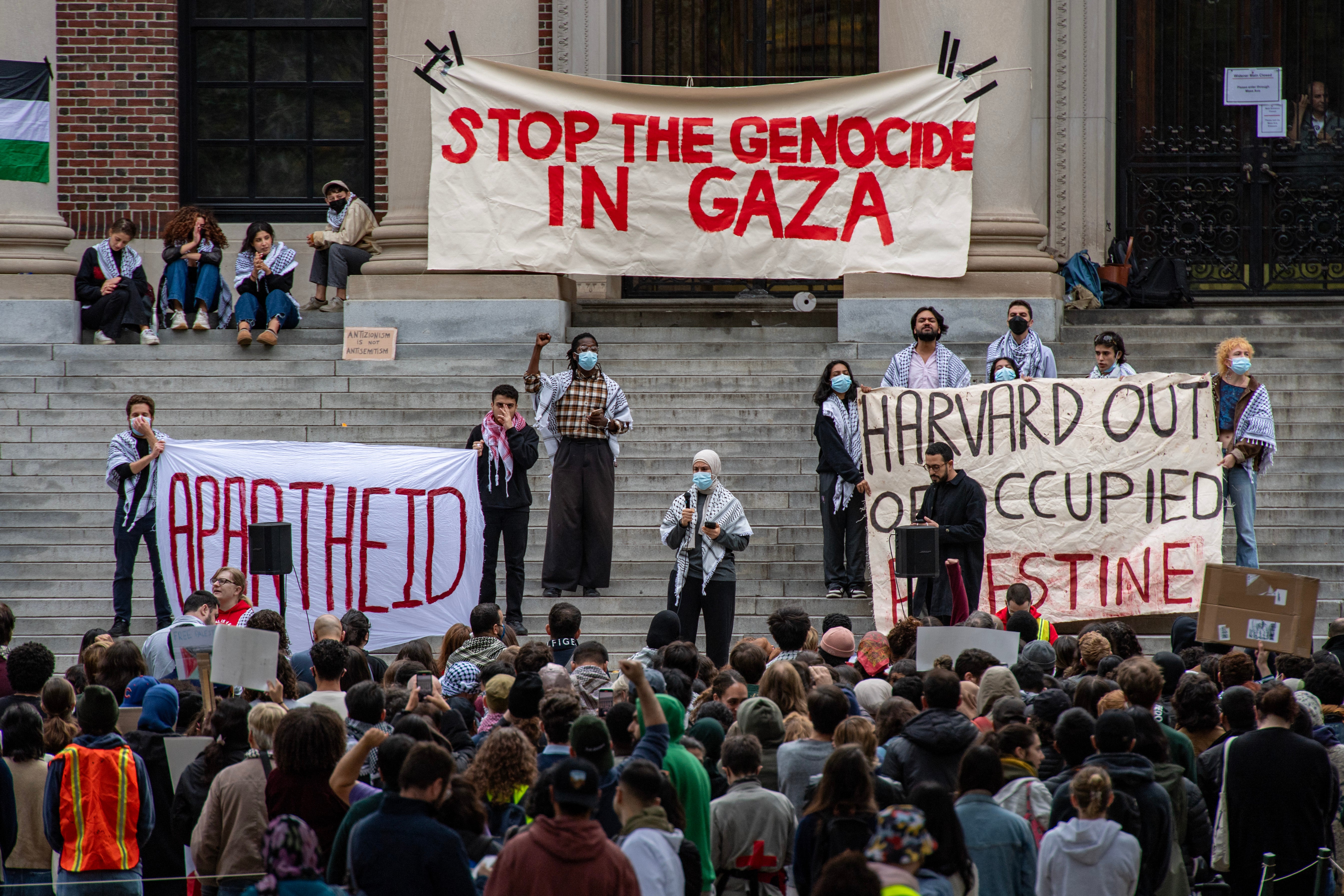 Students gather at Harvard University to show their support for Palestinians under Israeli assault in Gaza