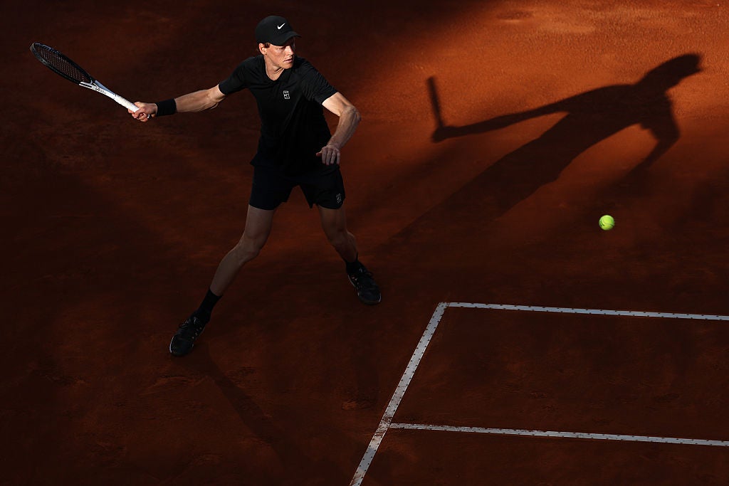 Sinner plays a forehand in the final in Rome
