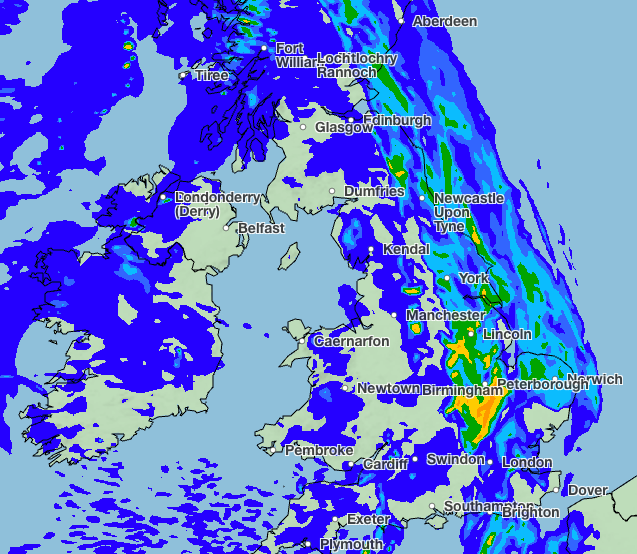 The Met Office is forecasting heavy rain on Saturday