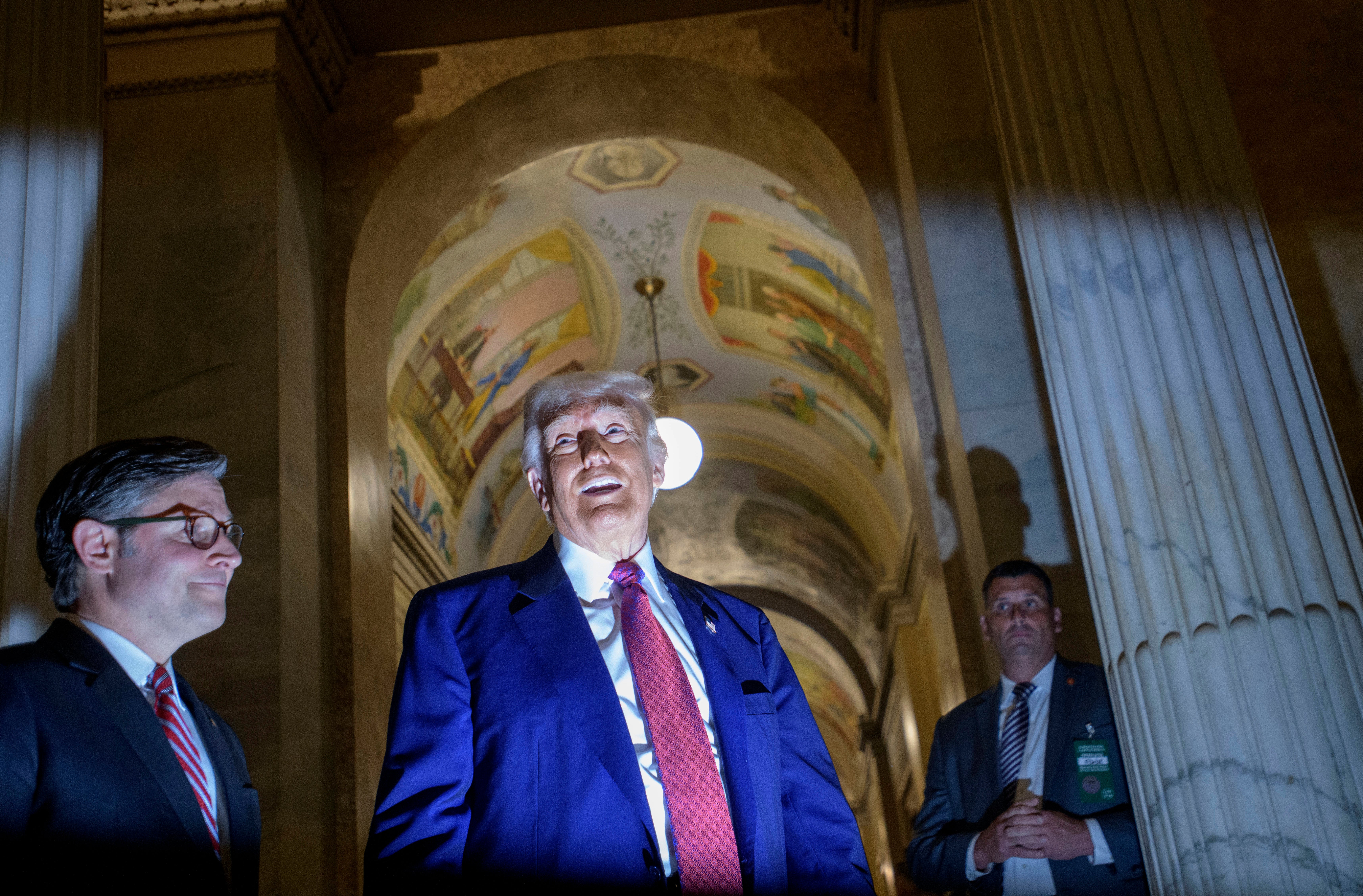 Mike Johnson and Donald Trump in the Capitol as the House voted to pass the president’s ‘big, beautiful bill’