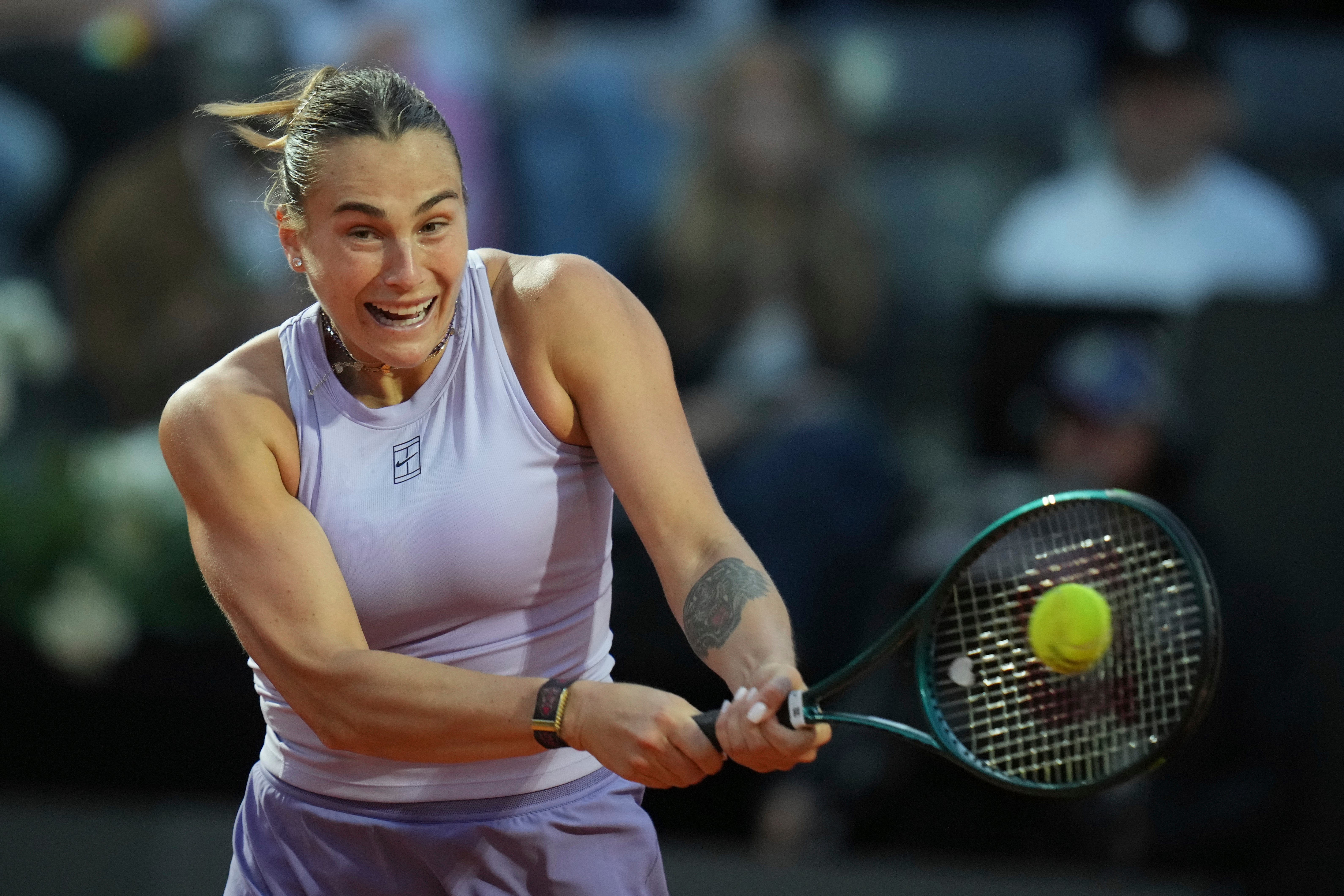 Aryna Sabalenka is in action on the opening day at Roland Garros