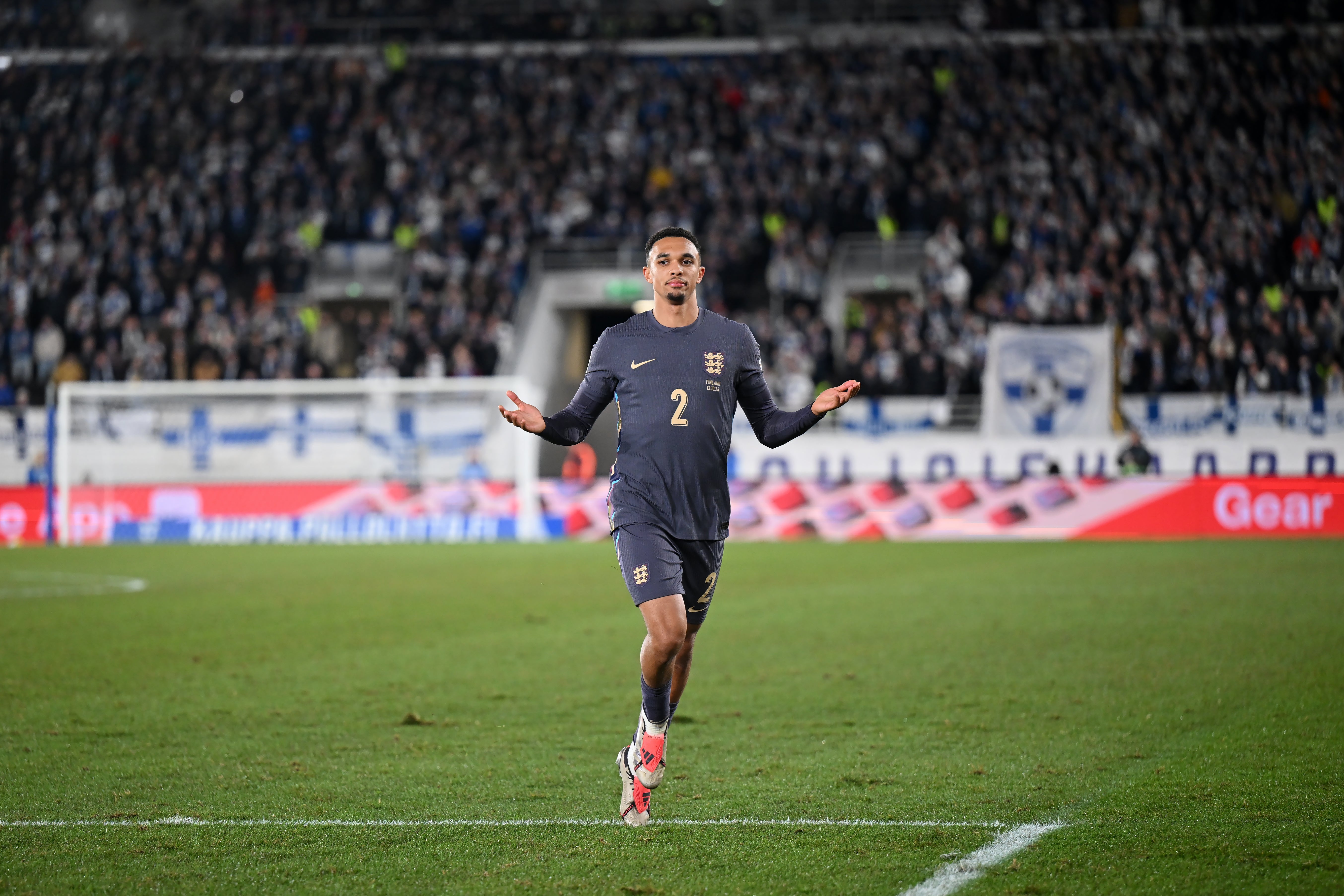 Trent Alexander-Arnold of England celebrates scoring against Finland