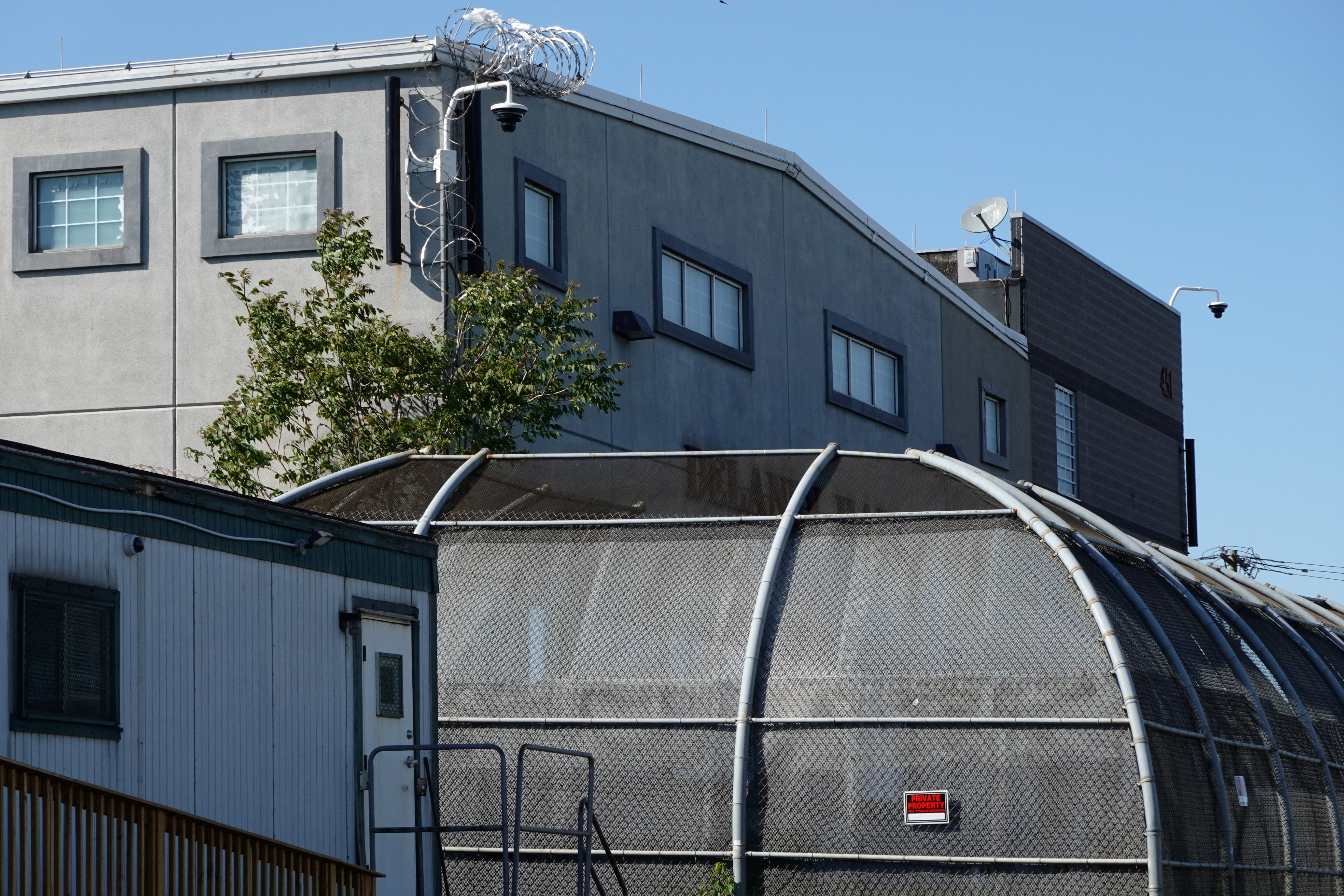 A view of Delaney Hall, a 1,000-person detention center operated by private prison company GEO Group for Immigration and Customs Enforcement in New Jersey. In Texas, a private security guard at an ICE facility is accused of choking a detainee.