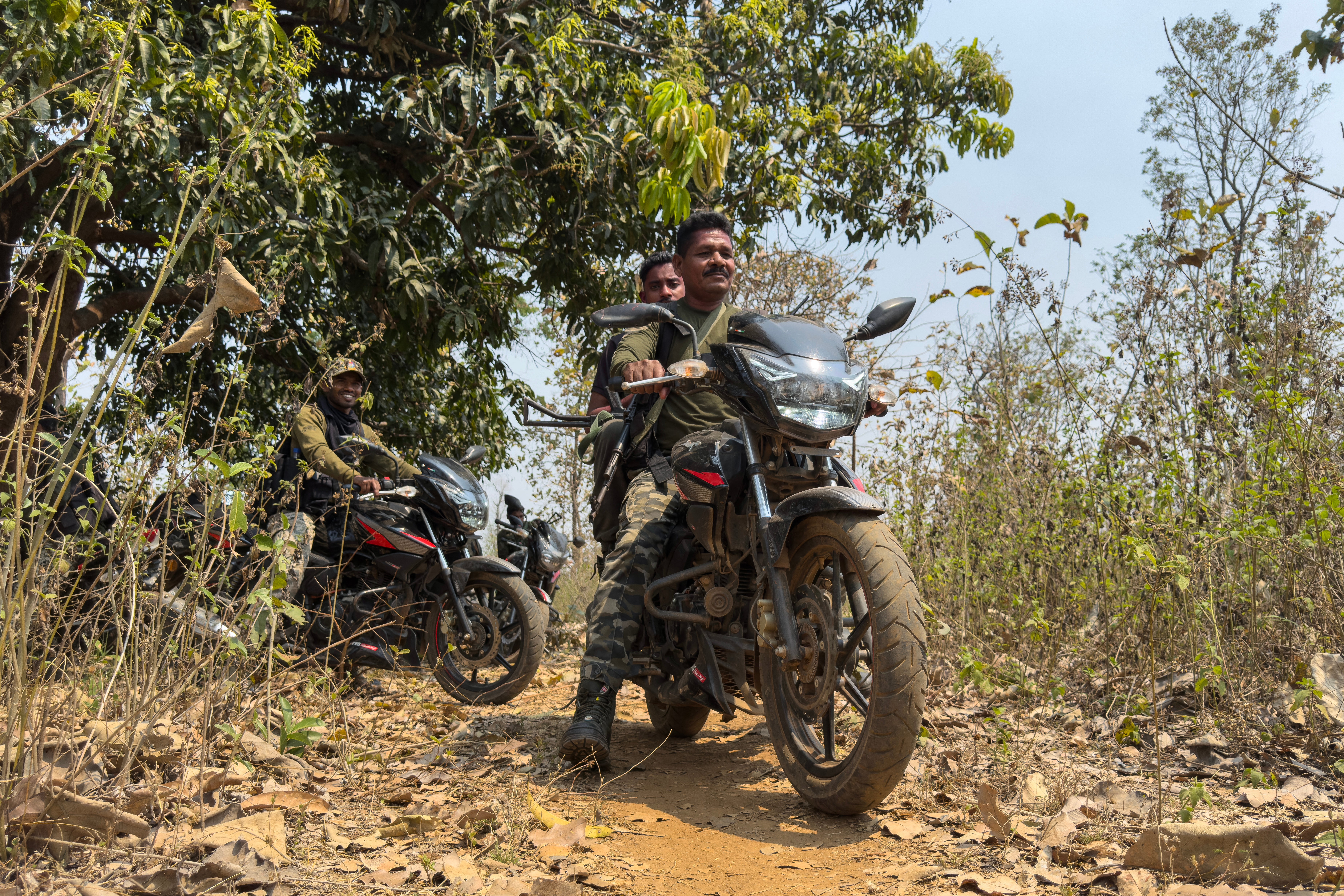 File. Paramilitary forces patrol during a simulation exercise in Dantewada, Chhattisgarh, on 16 March 2025