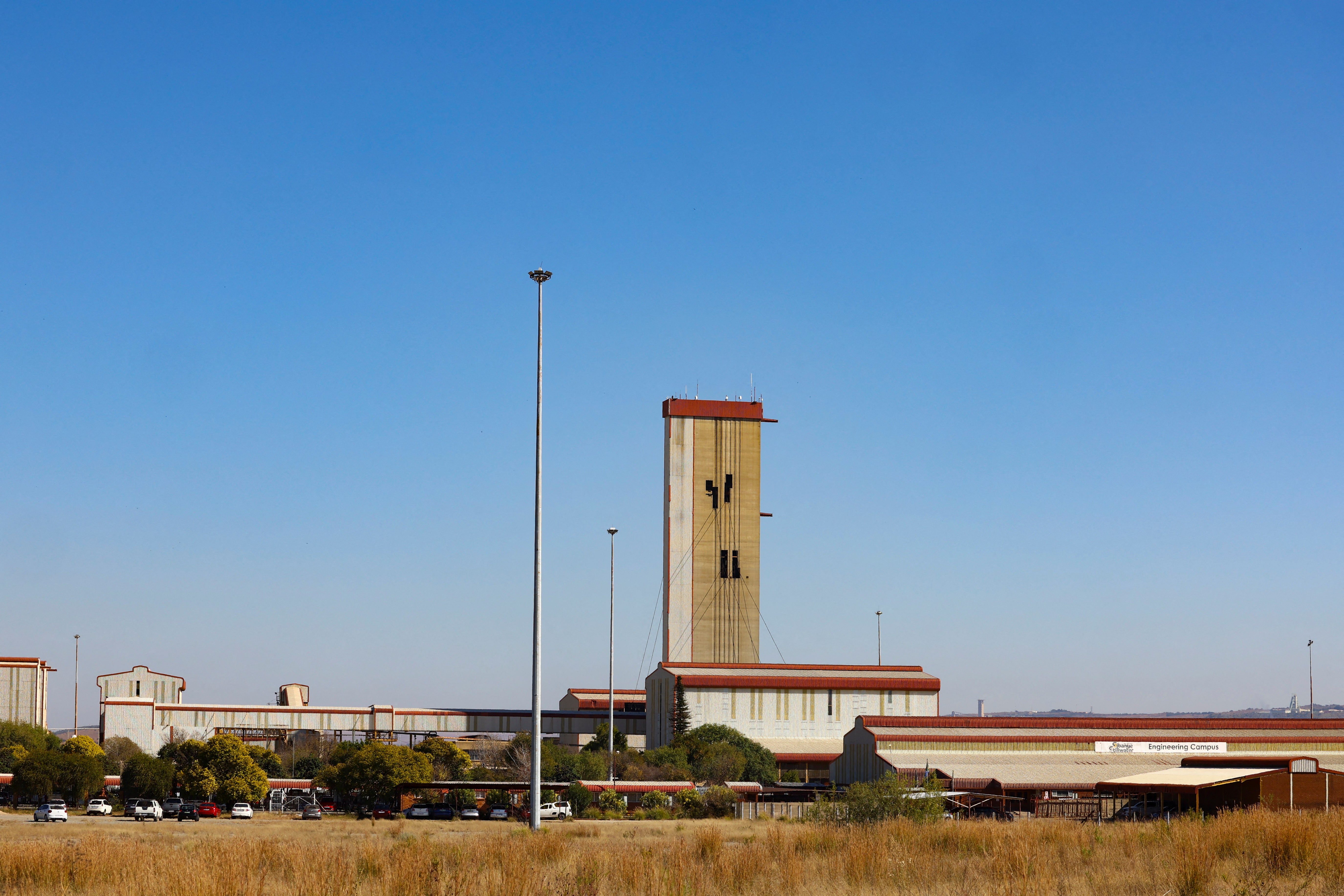 A general view of the Sibanye Stillwater mine, where efforts continue to rescue mine workers trapped underground at one of its shafts at the Kloof gold mine, in Westonaria