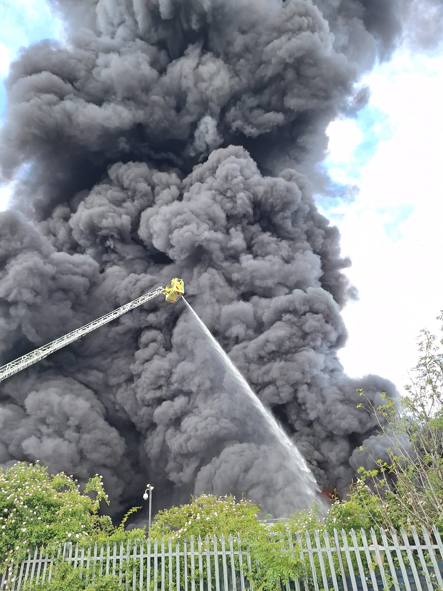 Emergency services said the fire involved a “large quantity of plastic”