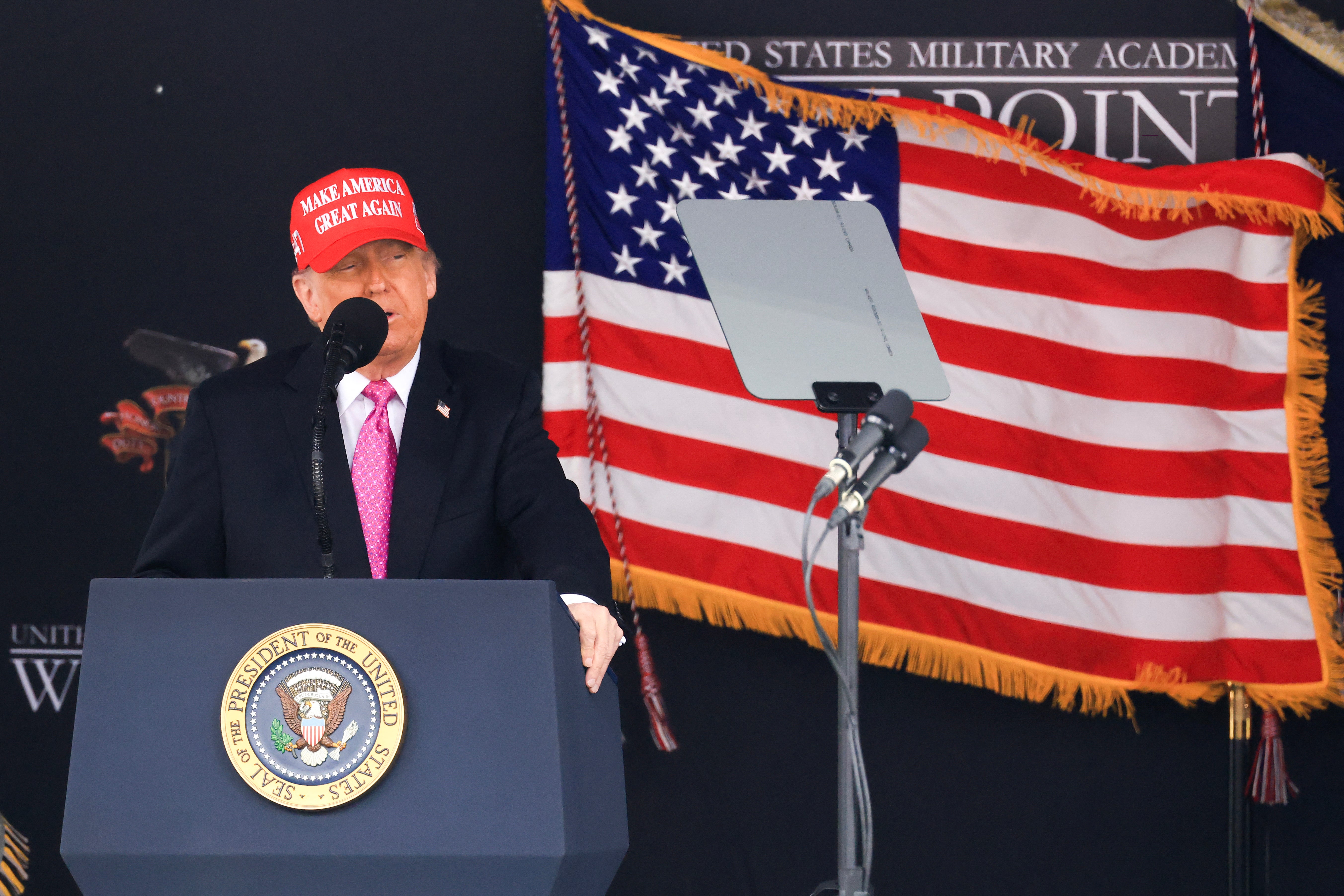 President Donald Trump delivers his commencement address at the 2025 U.S. Military Academy Graduation Ceremony at West Point, New York, on May 24 2025