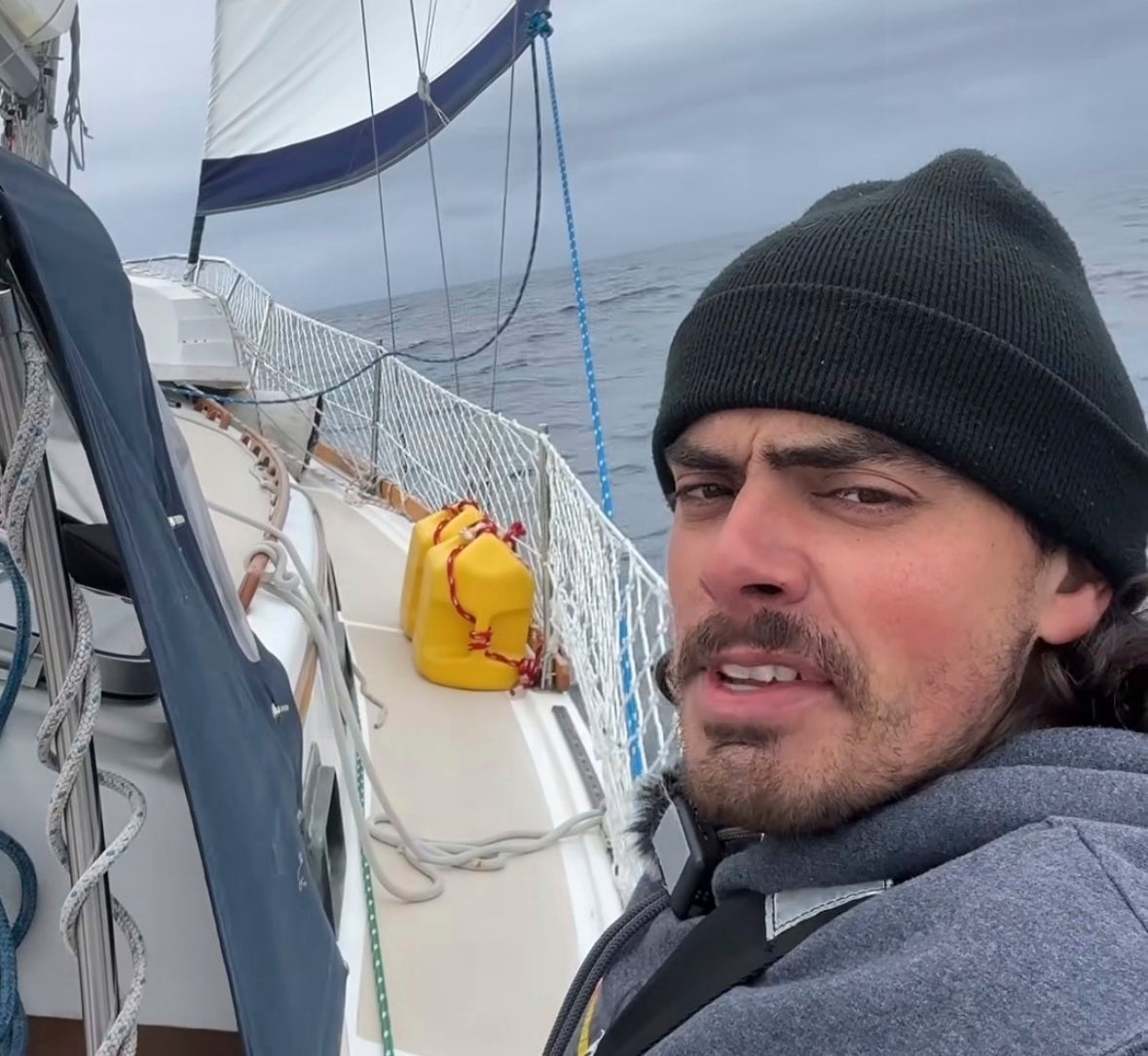 In this screengrab taken from a video posted on Oliver Widger's Instagram account on Saturday, May 3, Widger talks to the camera somewhere in the Pacific Ocean