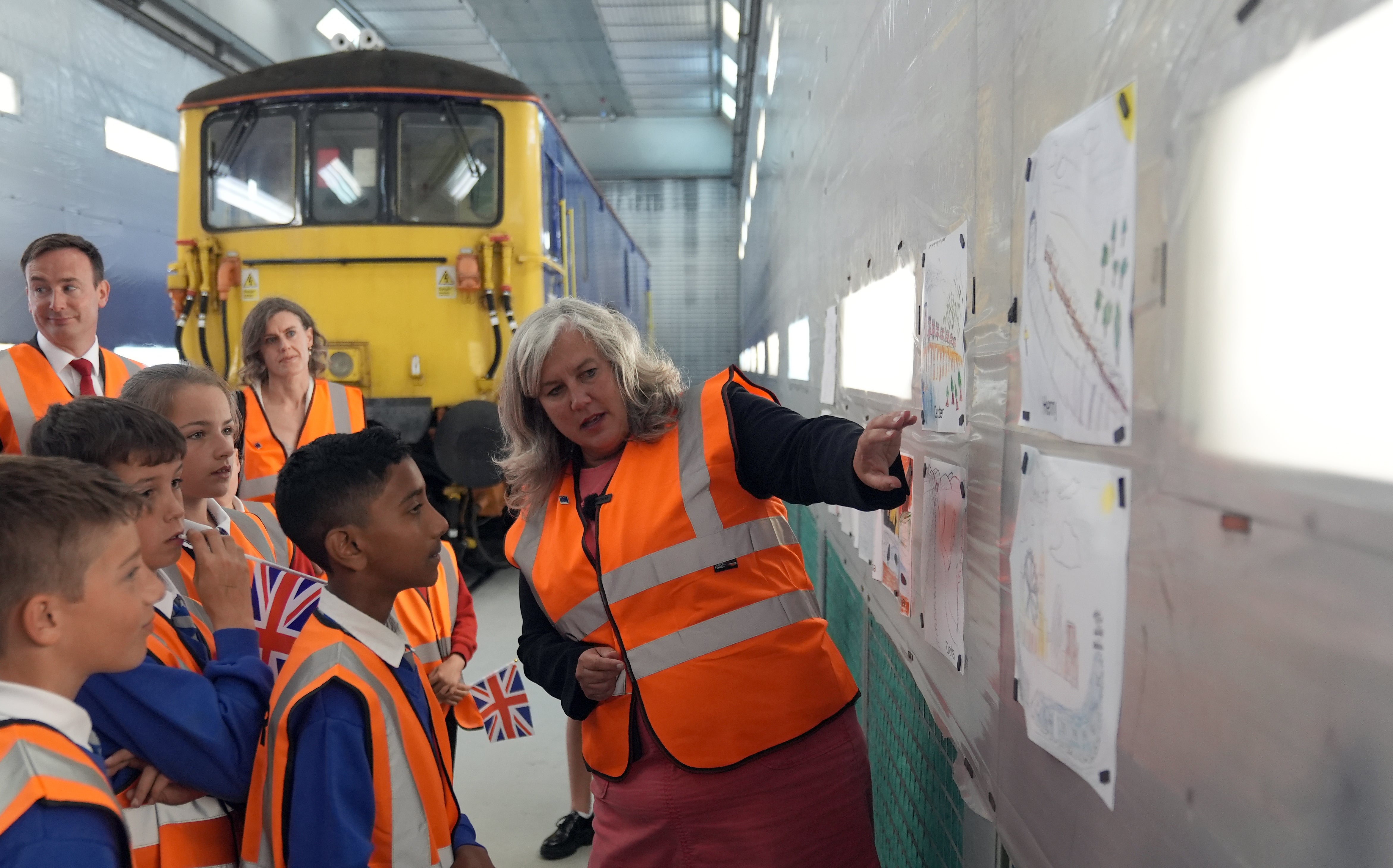 Ms Alexander meets local school children during a visit to the South Western Railway Bournemouth Traincare Depot (Andrew Matthews/PA)