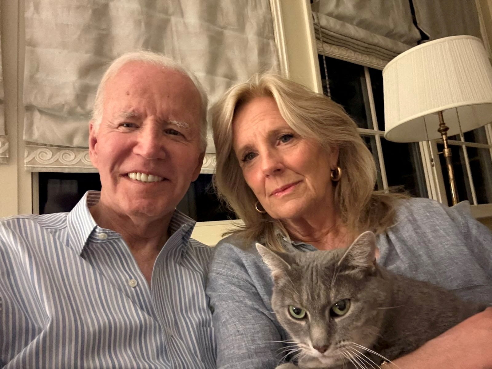 Joe Biden and former First Lady Jill Biden pose for a selfie photo after announcing his cancer diagnosis amid renewed scrutiny over his health during the 2024 campaign