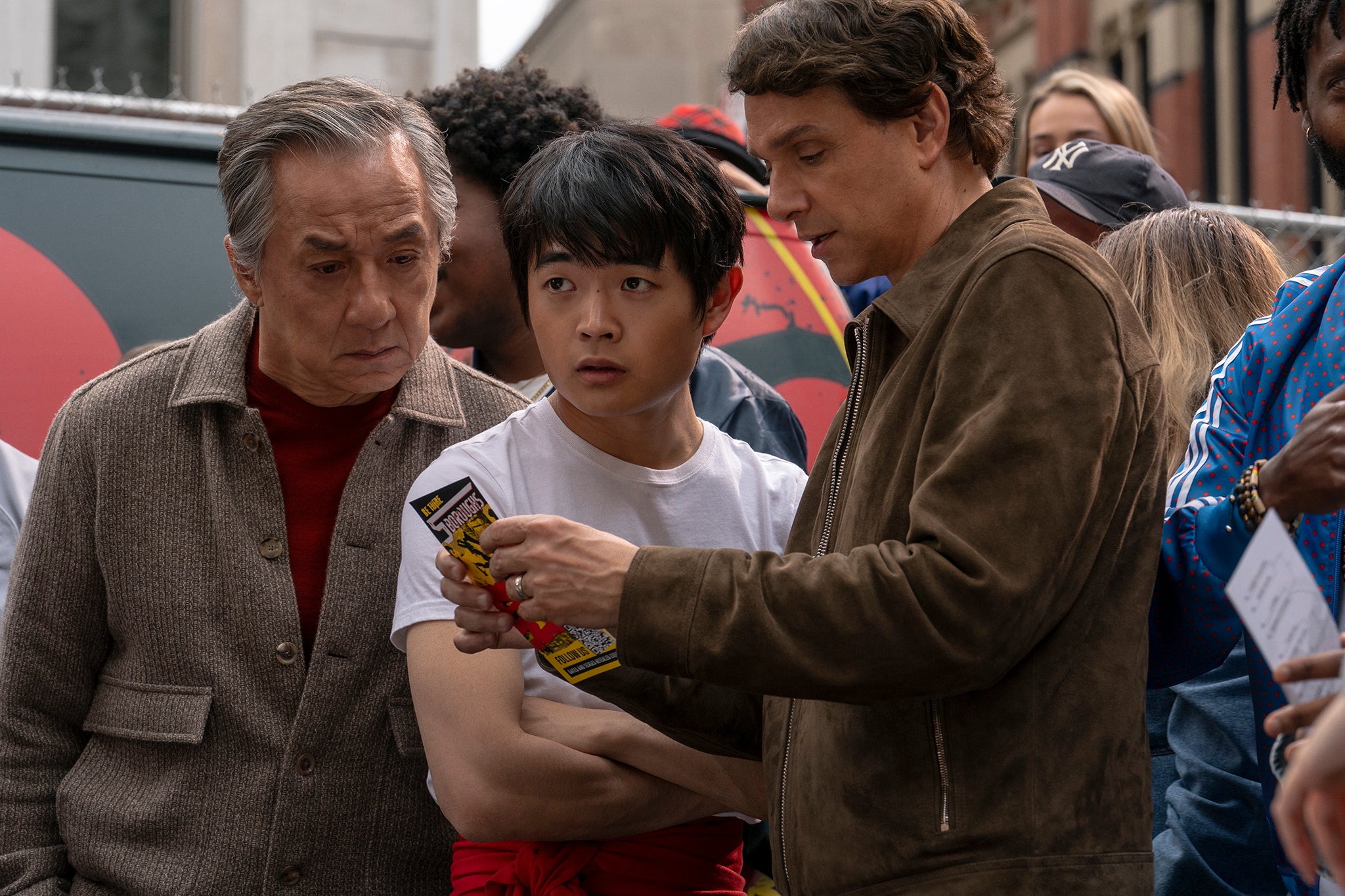 The heroic trio: Chan, Wang and Macchio in ‘Karate Kid: Legends’