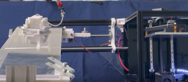 <p>The soft robot is attached to air and then walks off the machine which made it (Maks Gepner/Edinburgh University/PA)</p>