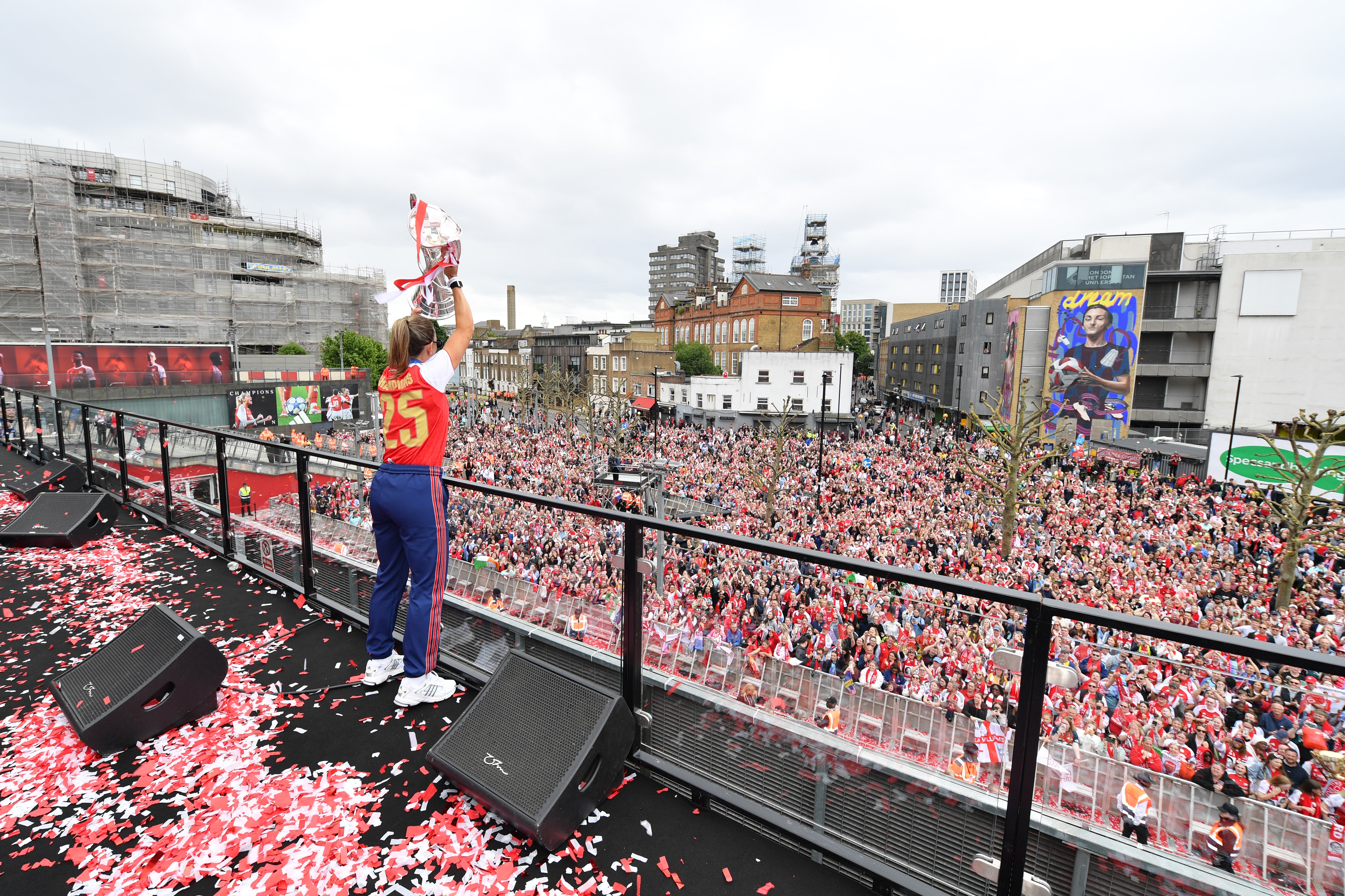 Arsenal celebrate with fans at the Women's Champions League parade
