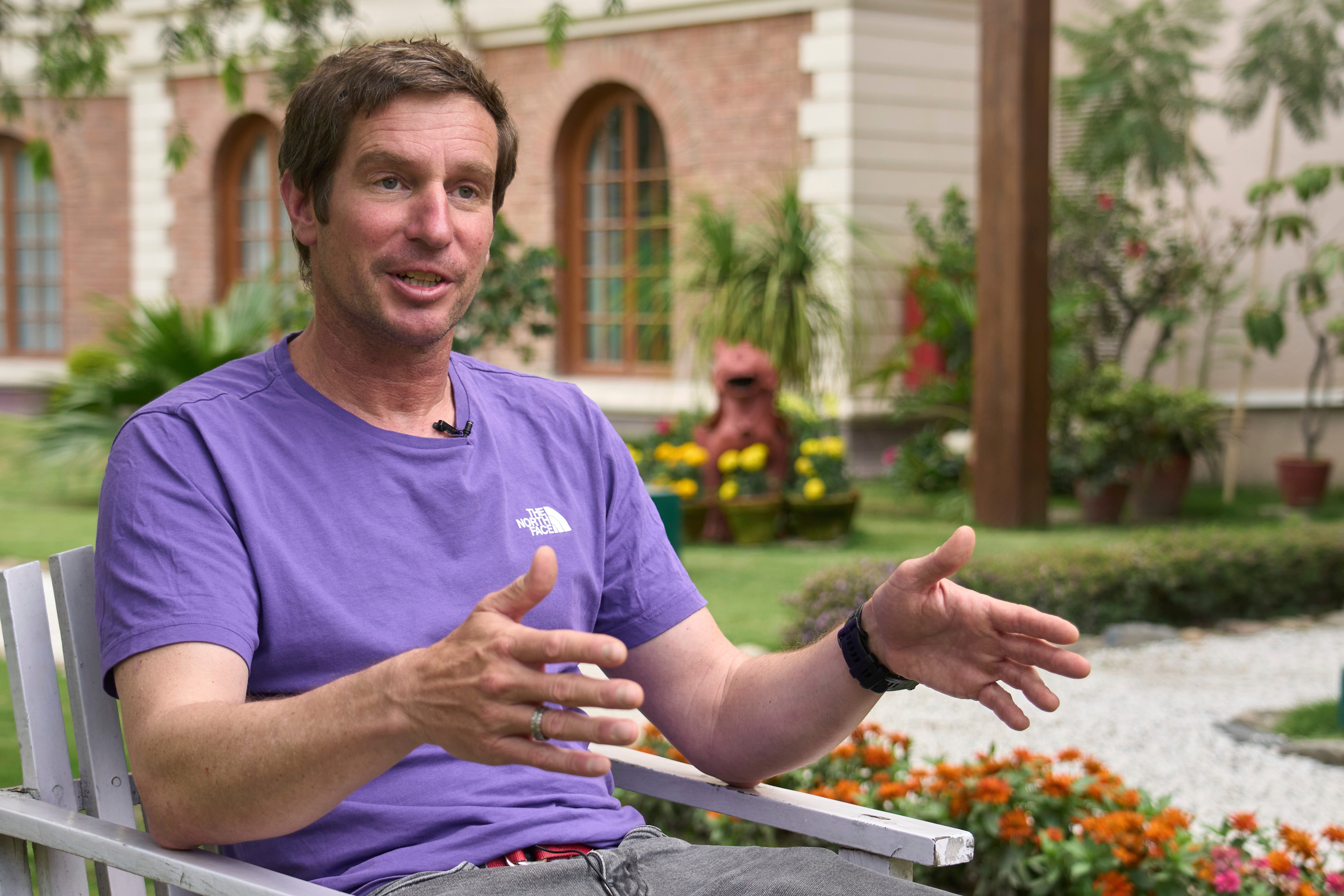Mountain guide Lukas Furtenbach speaks with Associated Press during an interview in Kathmandu, Nepal, Monday, May 26, 2025. (AP Photo/Niranjan Shrestha)
