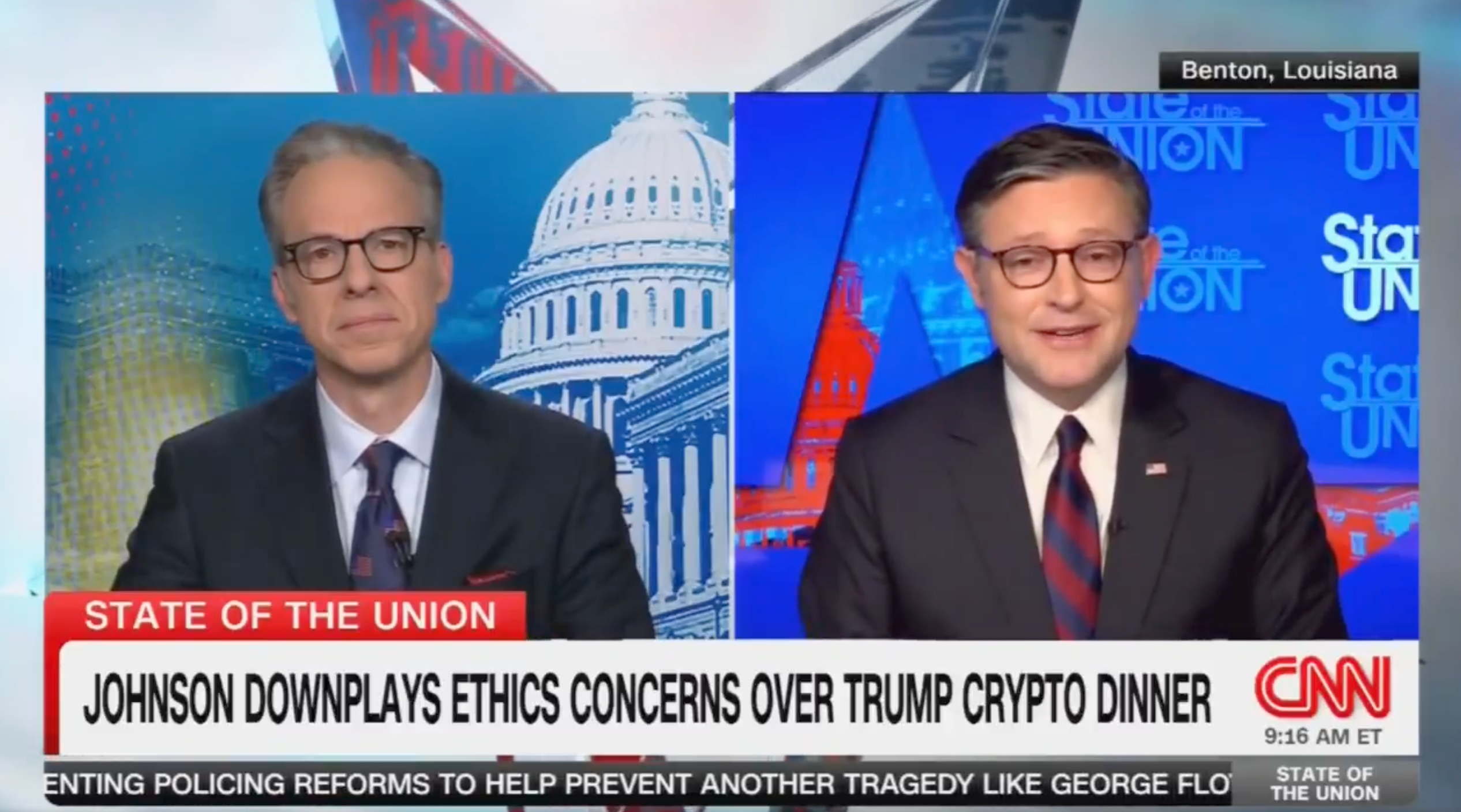 House Speaker Mike Johnson heaped on praise for Trump's 'transparency' during an interview with CNN's Jake Tapper Sunday