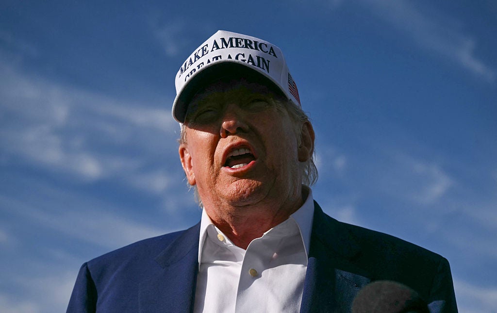 Donald Trump speaks to reporters on Sunday about the war in Ukraine