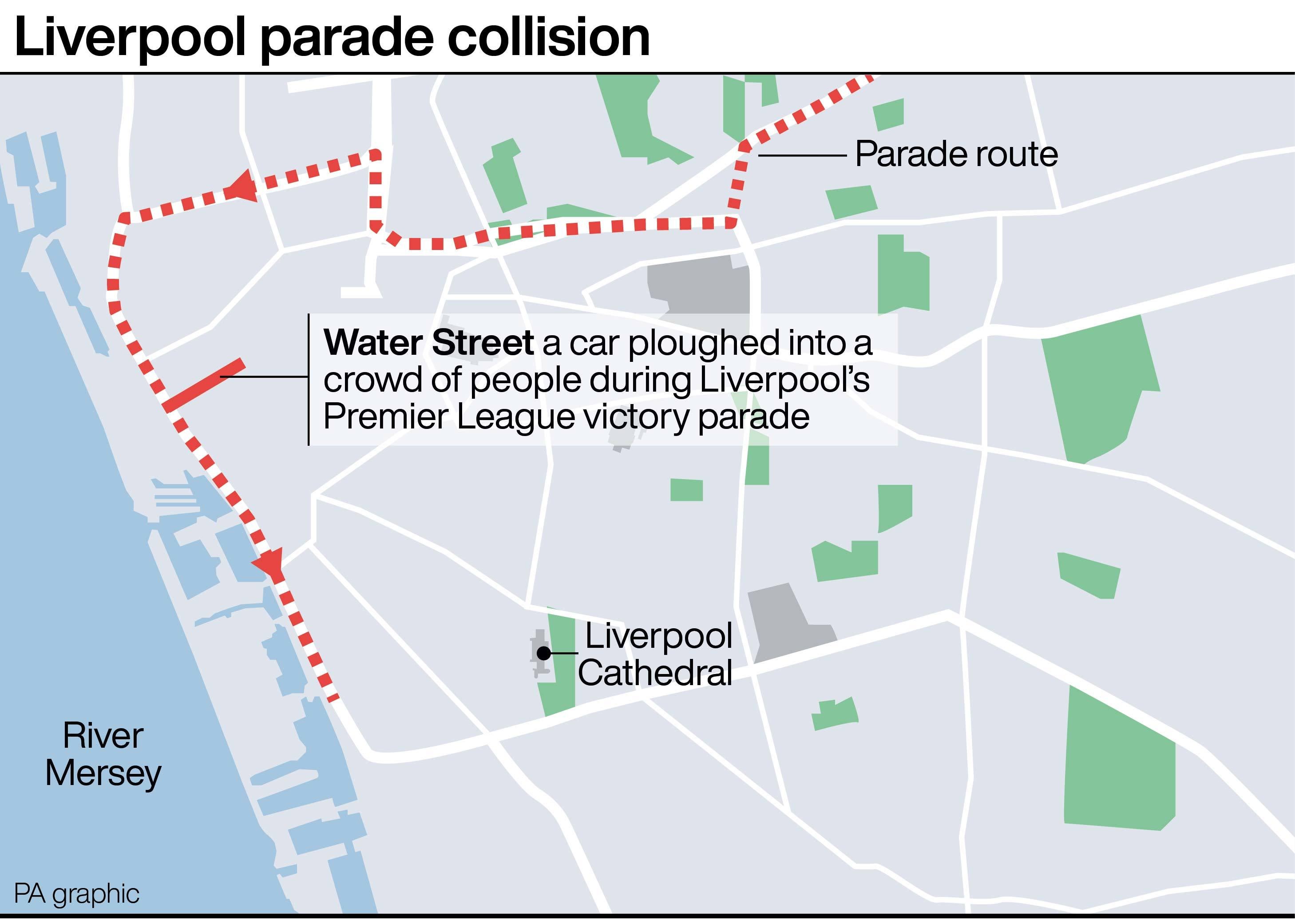 Location of Liverpool parade incident (Infographic PA Graphics)