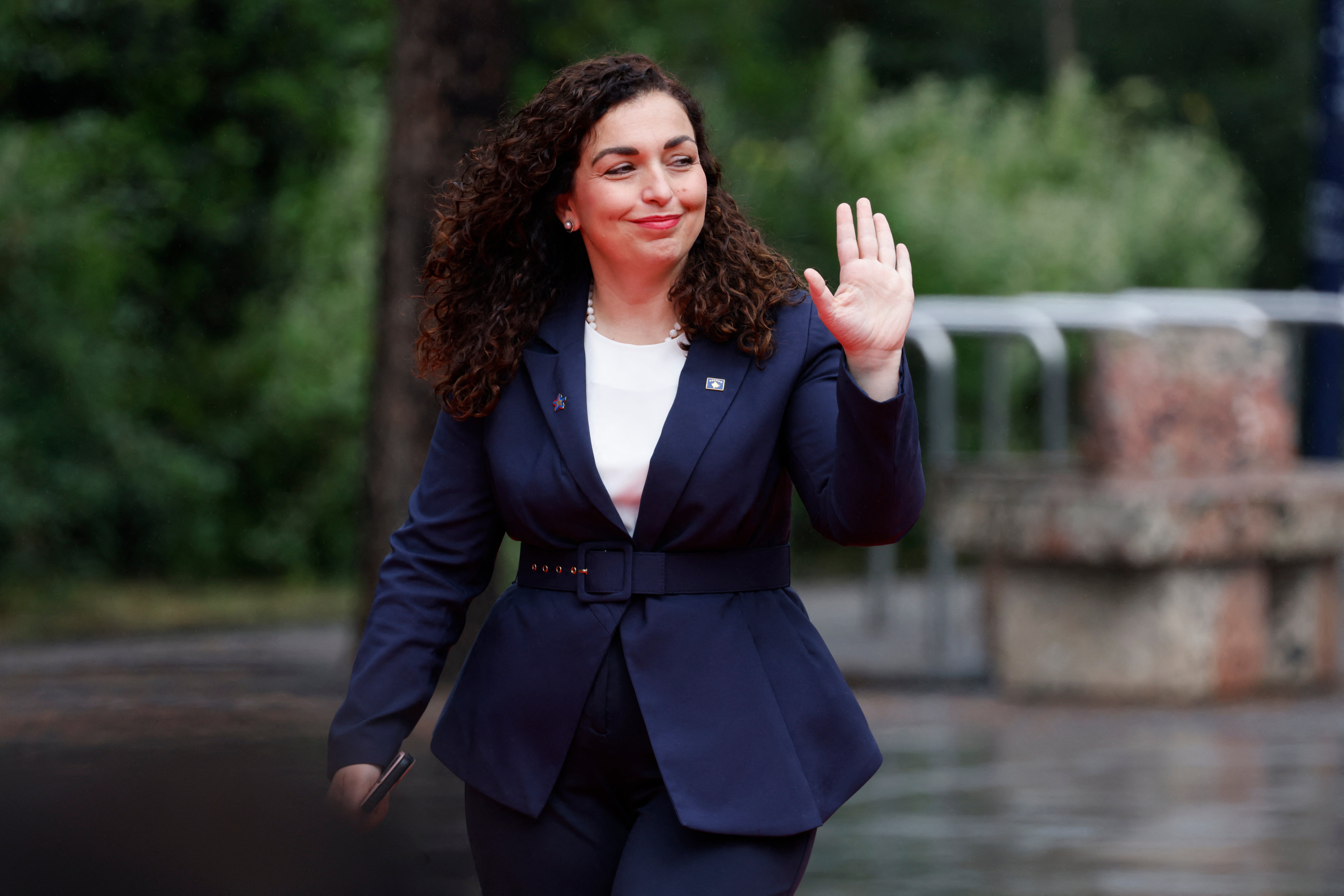 Kosovo’s president, Vjosa Osmani, arrives for the European Political Community (EPC) summit in Tirana