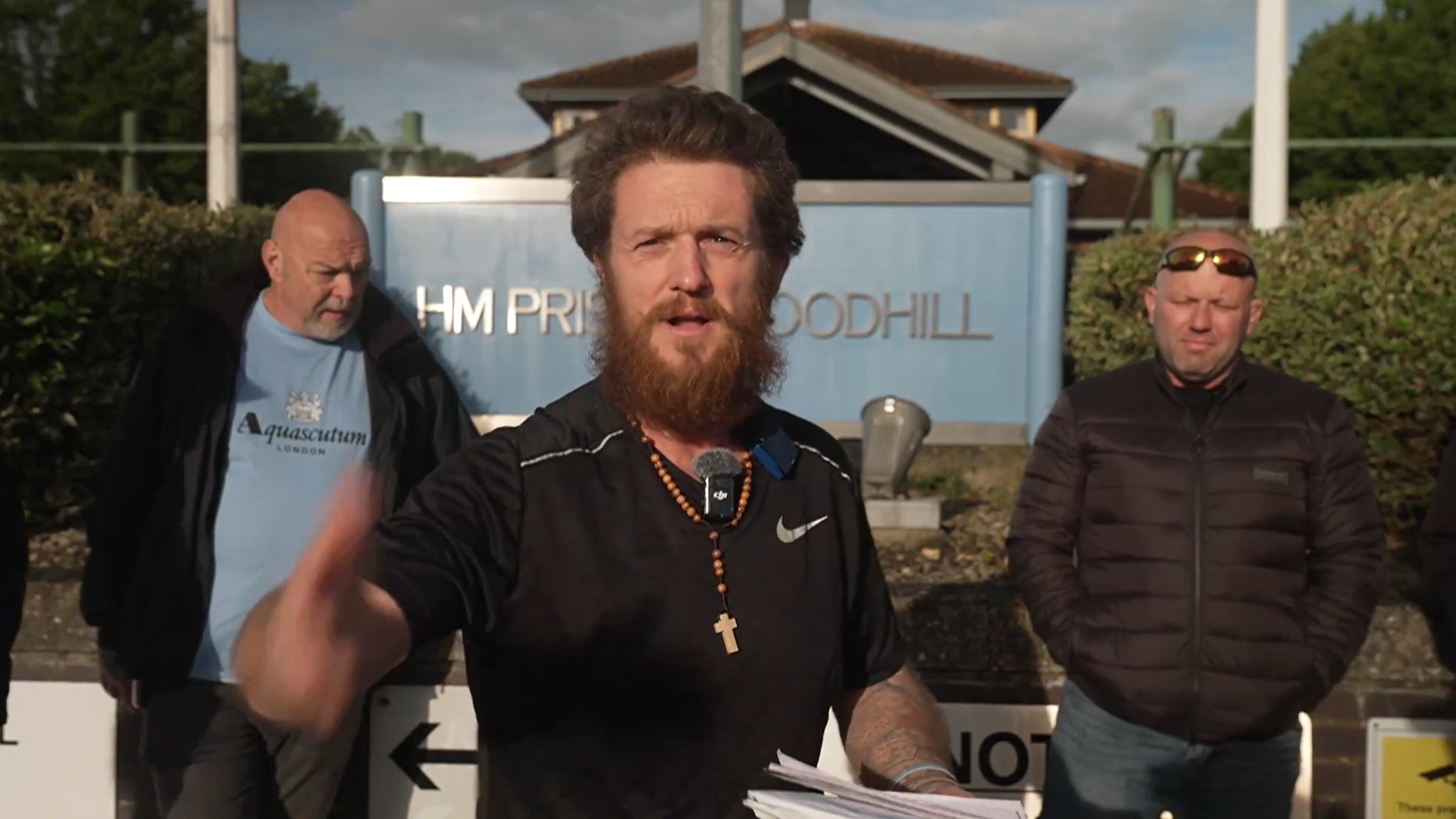 Robinson was filmed with longer hair and a bushy beard on his release from prison