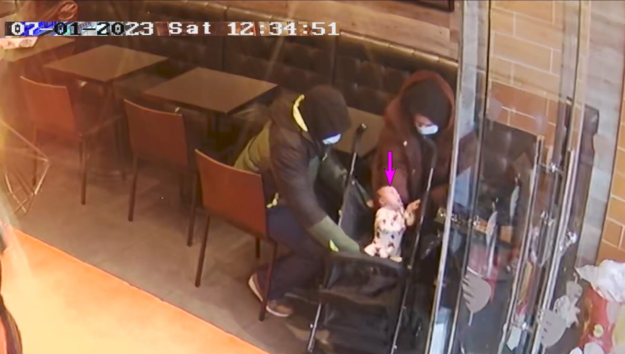 CCTV footage of Constance Marten, Mark Gordon and baby Victoria in a German doner kebab shop in East Ham