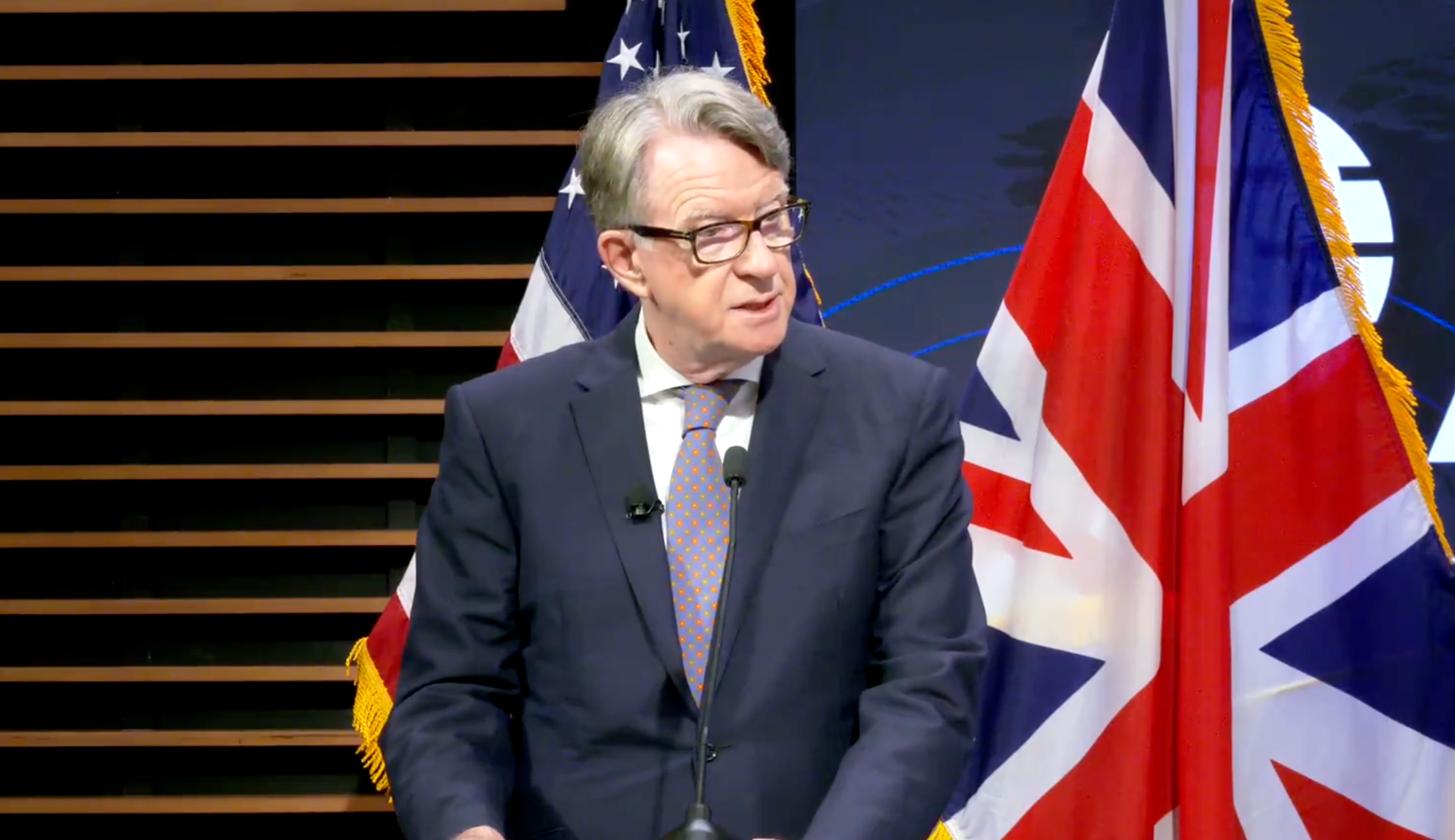Peter Mandelson speaking at the 2025 Atlantic Council Christopher J. Makins Lecture