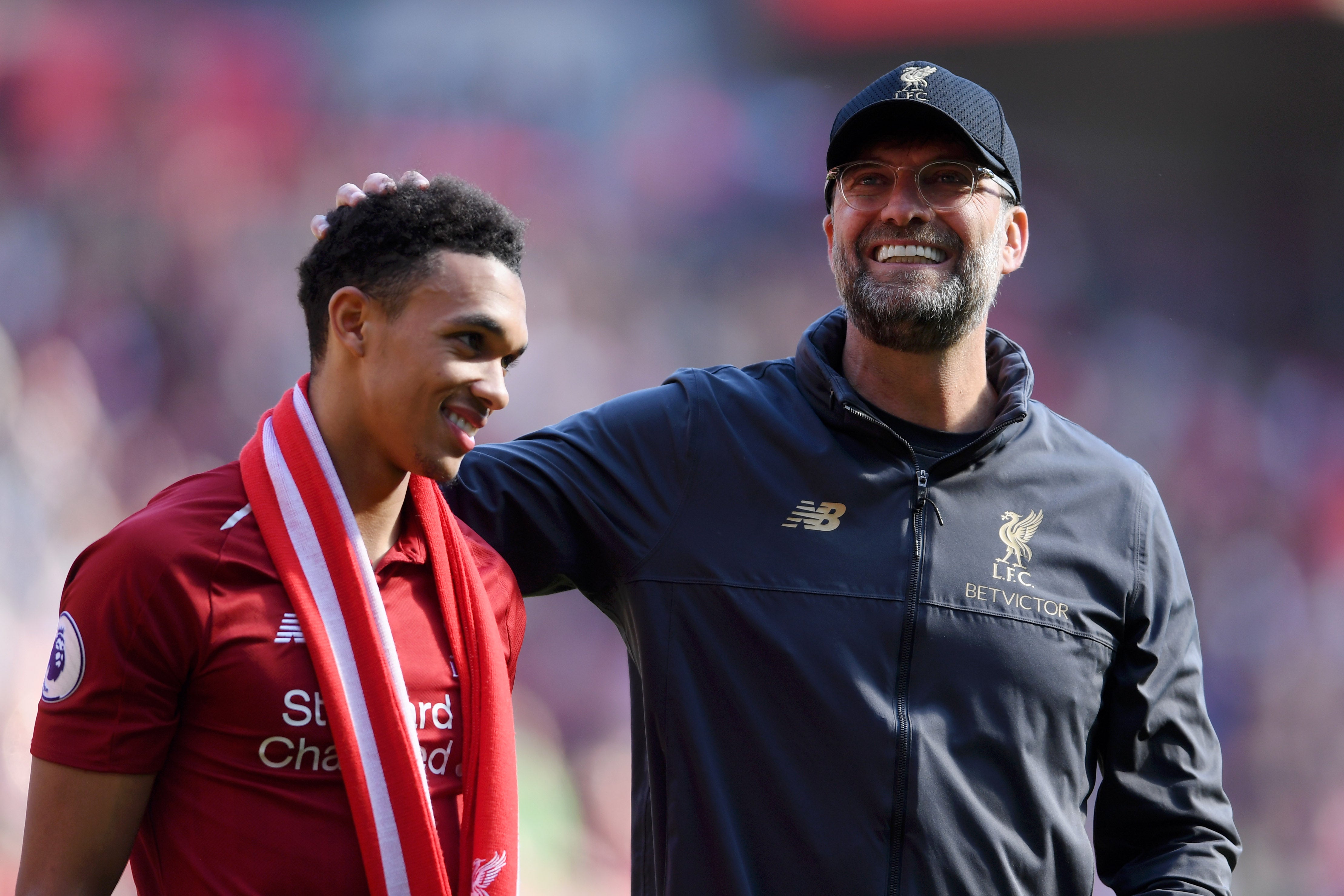 Liverpoool FC player Trent Alexander-Arnold and former mangager Jurgen Klopp pictured in 2019