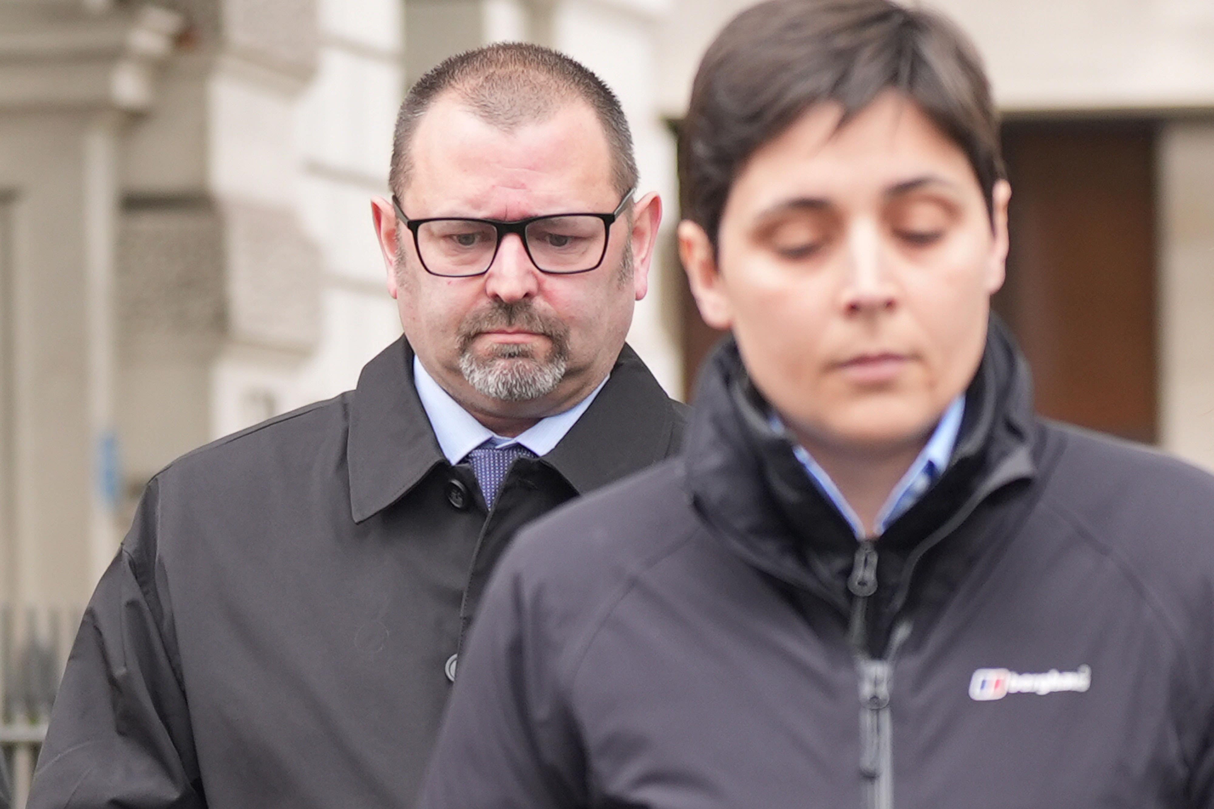 Sussex Police officers Pc Stephen Smith (left) and Pc Rachel Comotto (right) leave Westminster Magistrates’ Court, London, where they are charged with assault occasioning actual bodily harm (Yui Mok/PA)