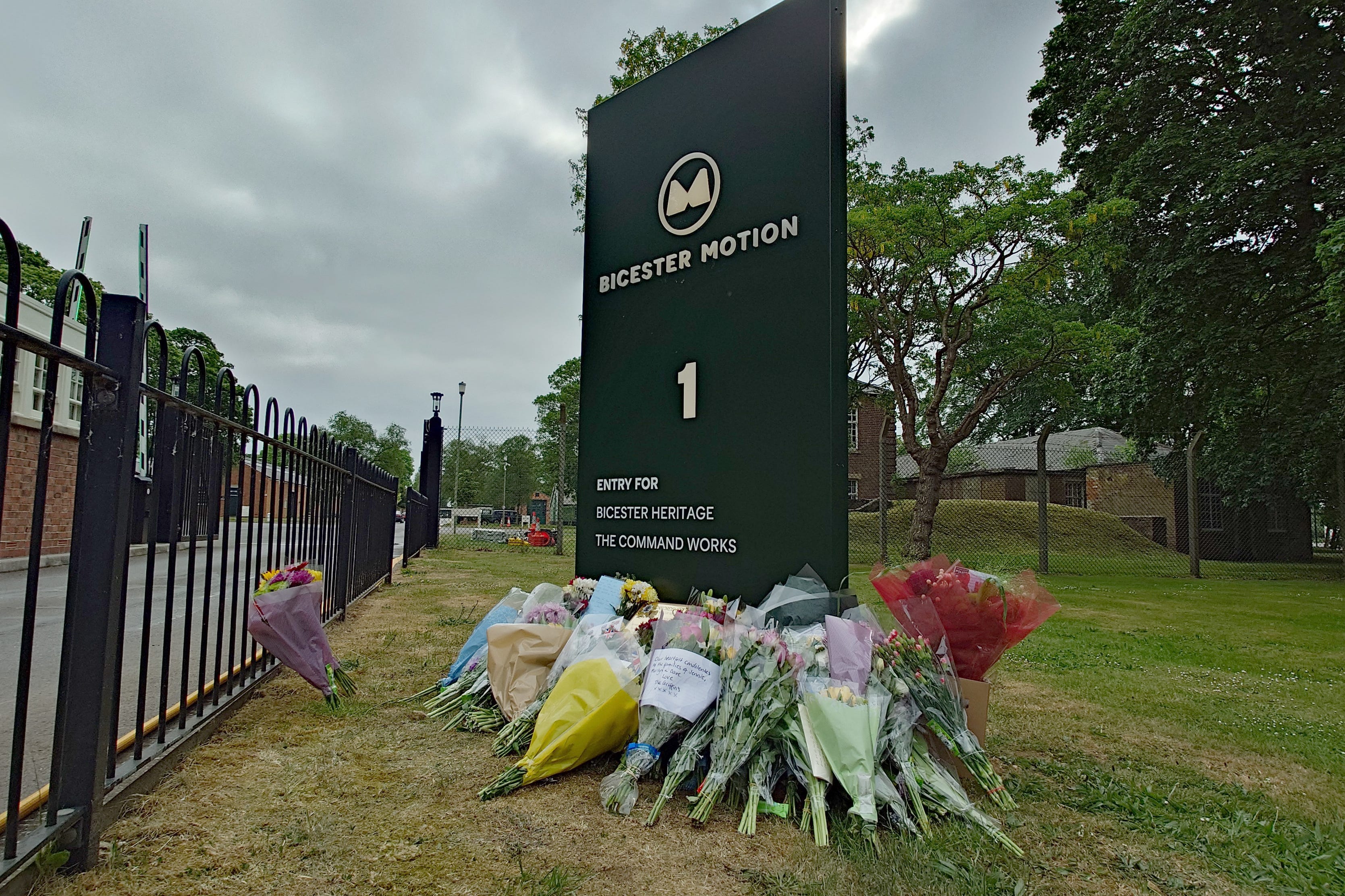 Floral tributes left near the scene of a fire at Bicester Motion in Oxfordshire (Jamie Lasmar/PA)