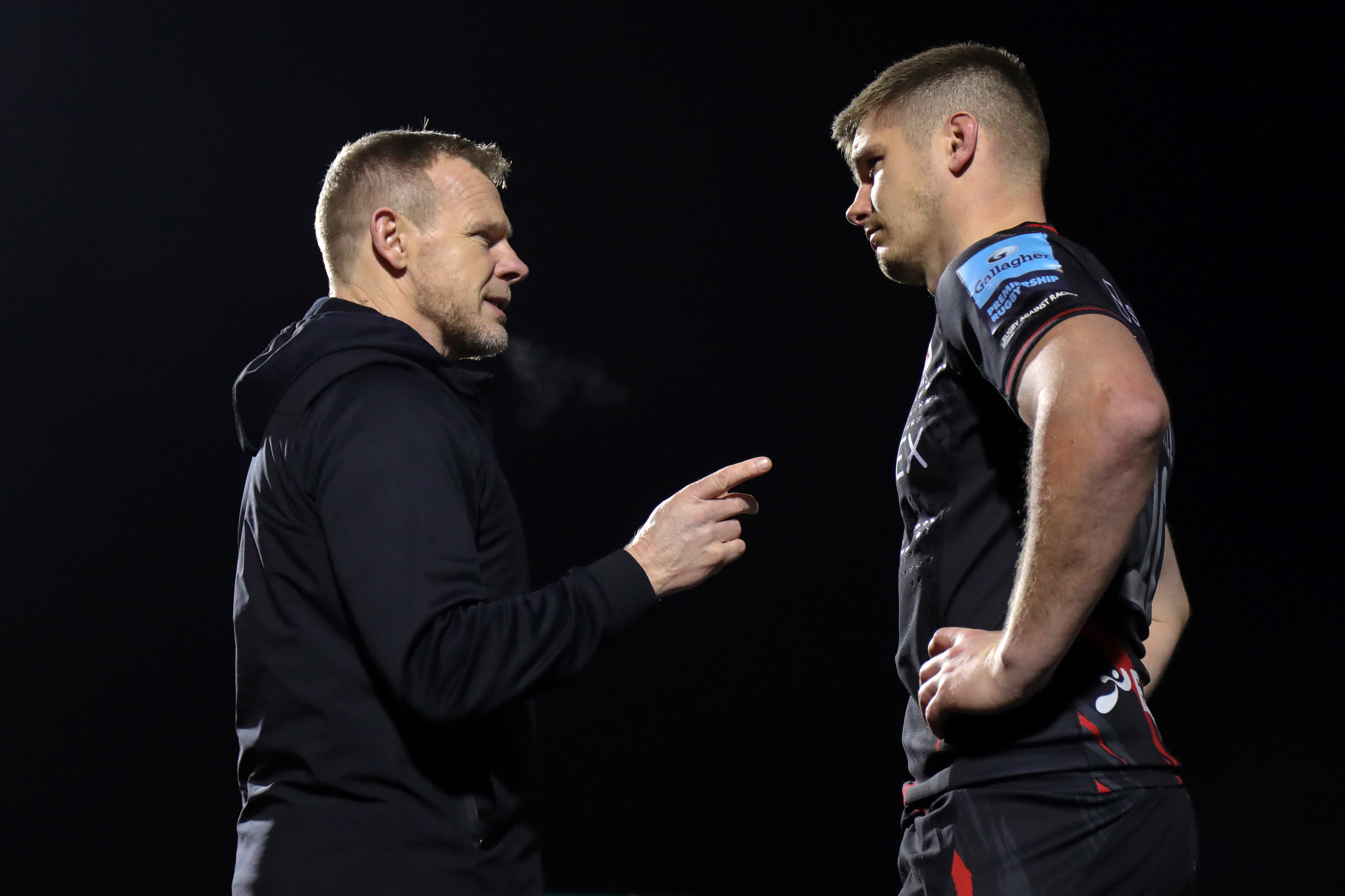 Mark McCall (left) has hinted that Owen Farrell could be back at Saracens next year