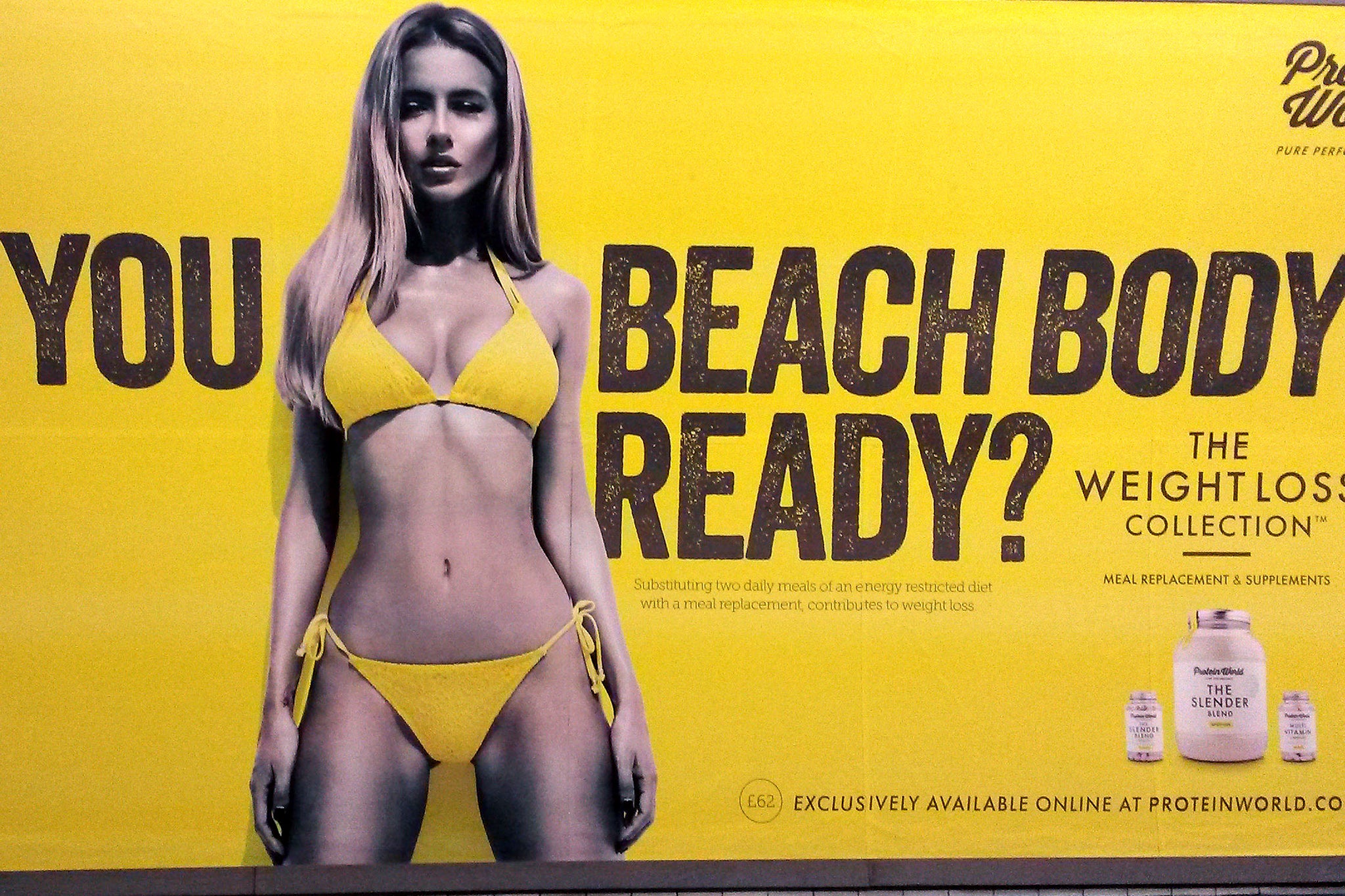 A weight loss ad on display in a London Underground station in 2015, which was the subject of widespread backlash