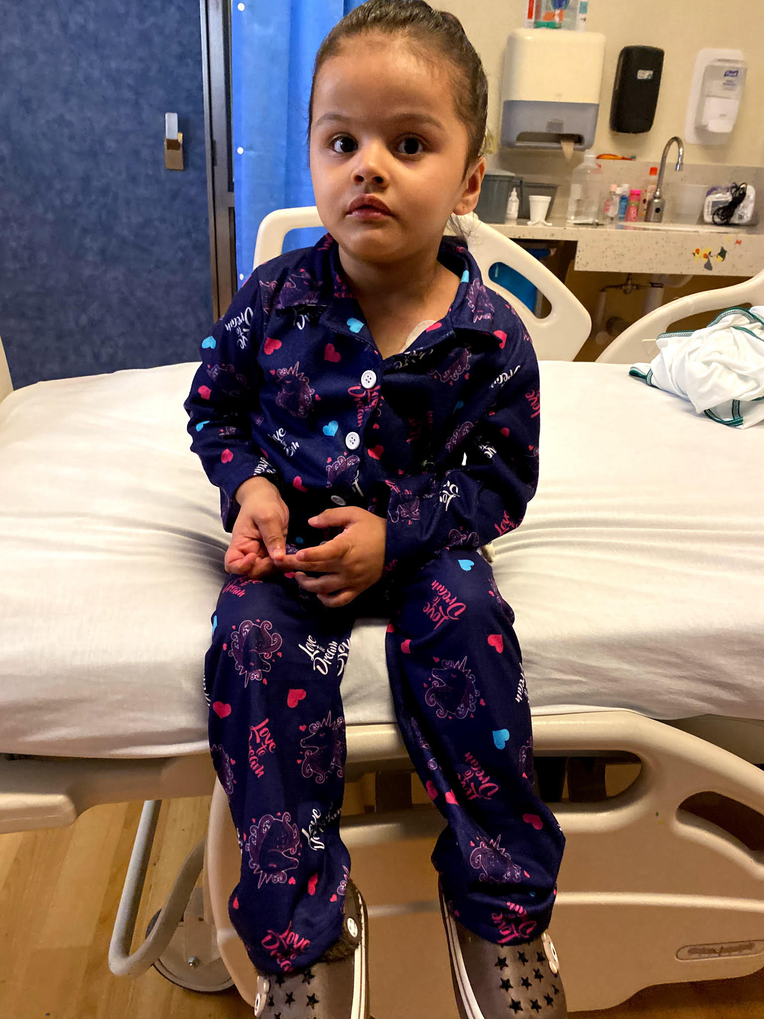 Sofia’s treatment, which requires being hooked to an intravenous feeding system for 14 hours at night, can only be administered and overseen by a specialist team at Children’s Hospital Los Angeles