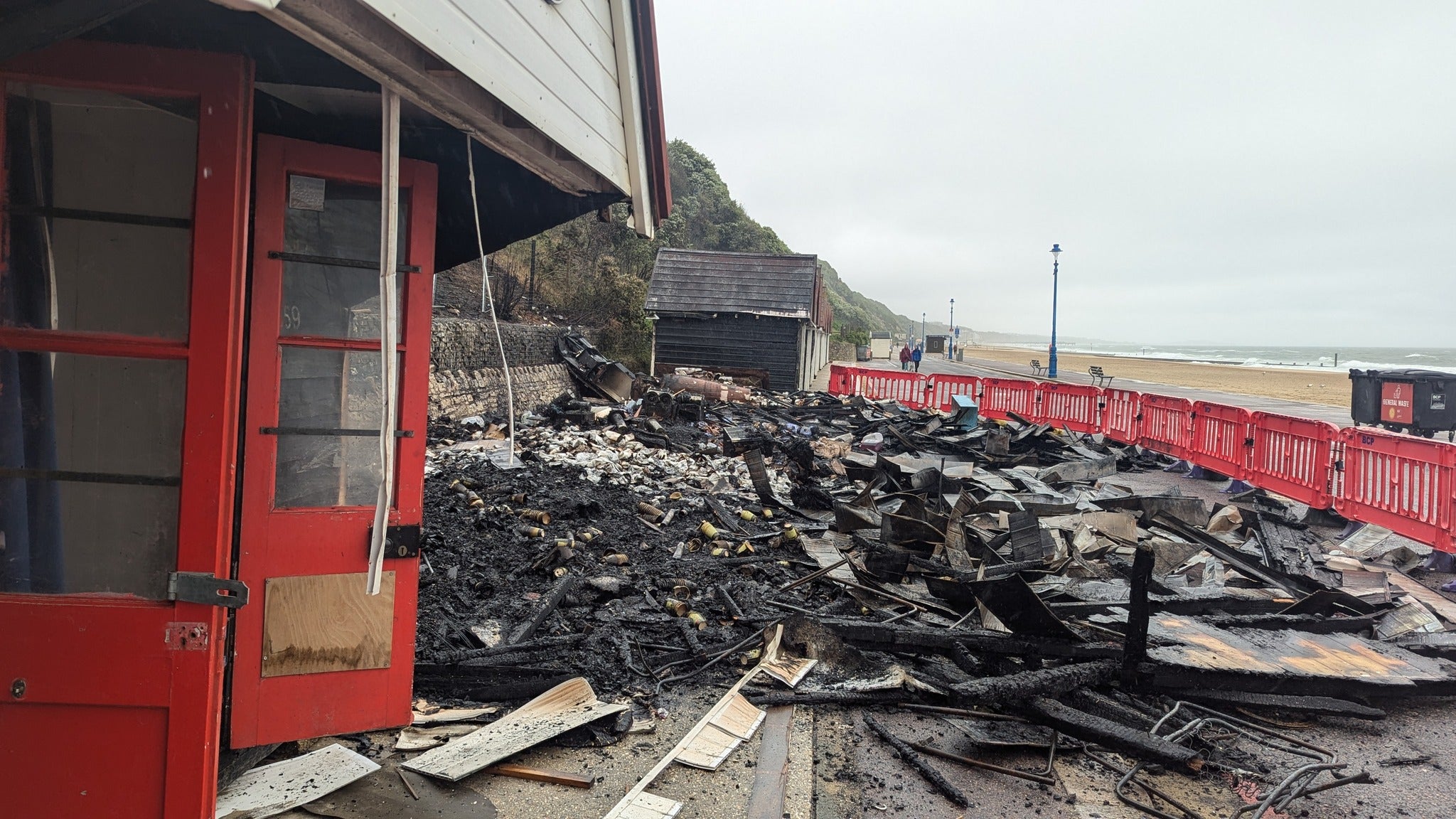 Despite the efforts of the emergency services, seven of the huts were destroyed and two others were damaged