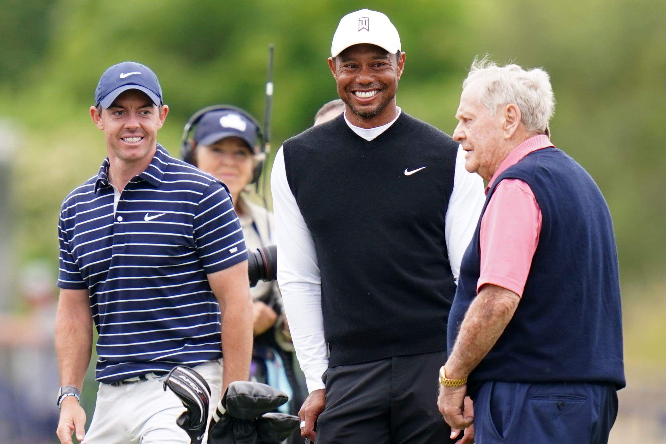 Jack Nicklaus (right) remains a “big fan” of Rory McIlroy (left), despite the Masters champion missing his Memorial Tournament (Jane Barlow/PA)