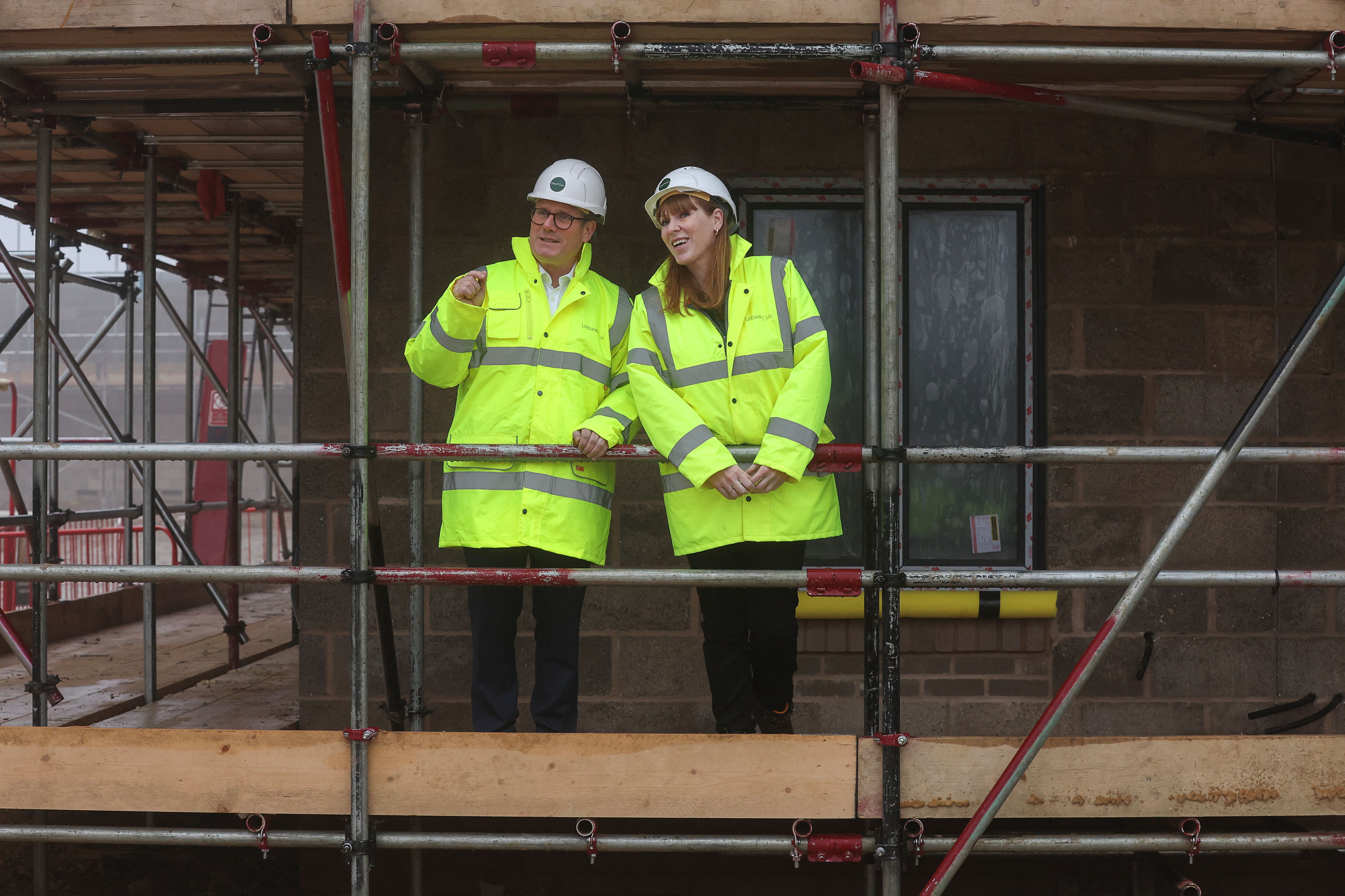 Prime Minister Sir Keir Starmer and Deputy Prime Minister Angela Rayner during a visit to a construction site in Cambridge