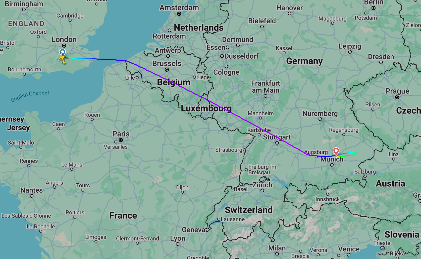 Short hop: Flight path of easyJet's flight from London Gatwick to Sharm el Sheikh, which diverted to Munich